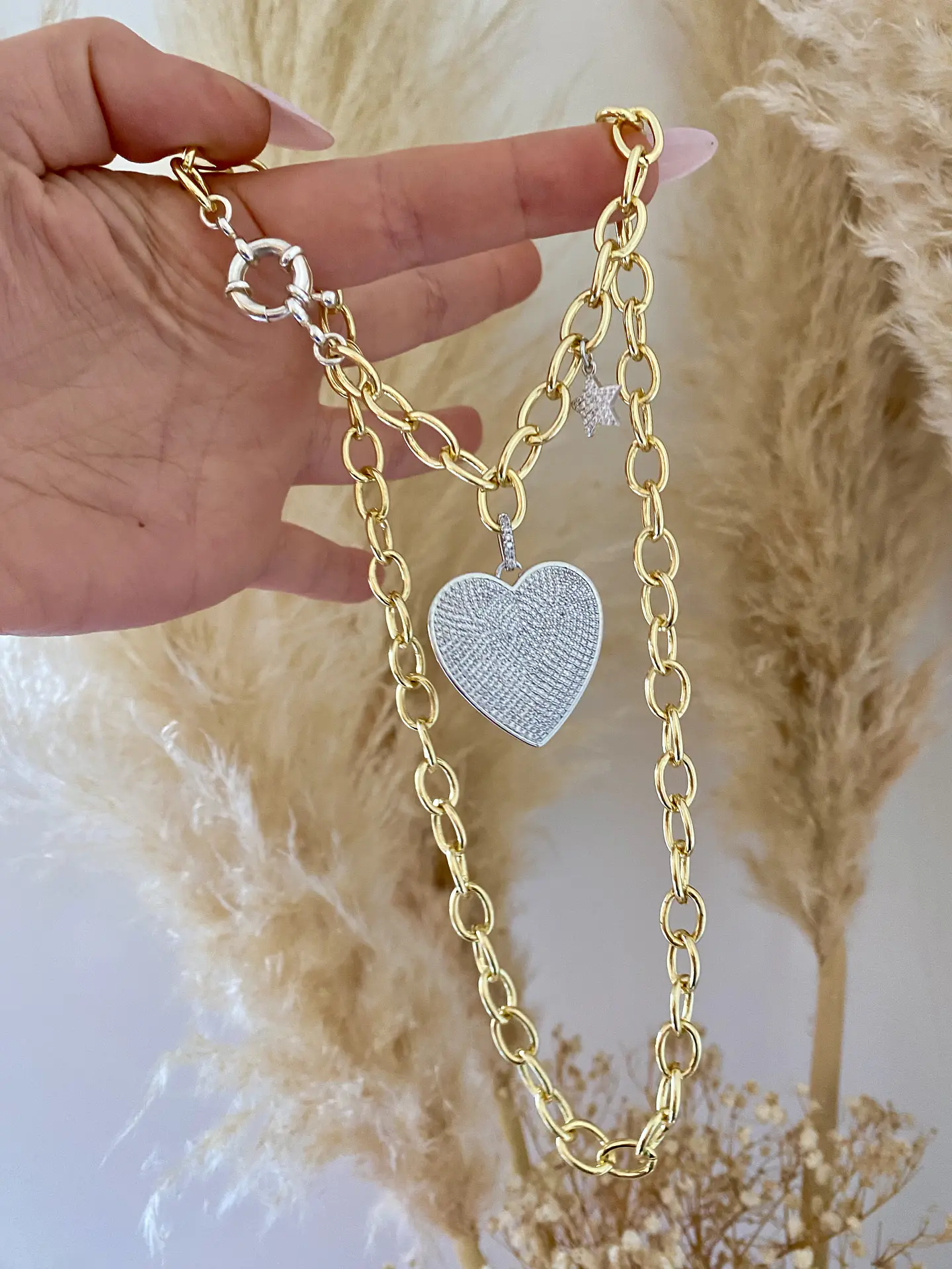 Collar Corazón Circones Silver eslabones Gold 4
