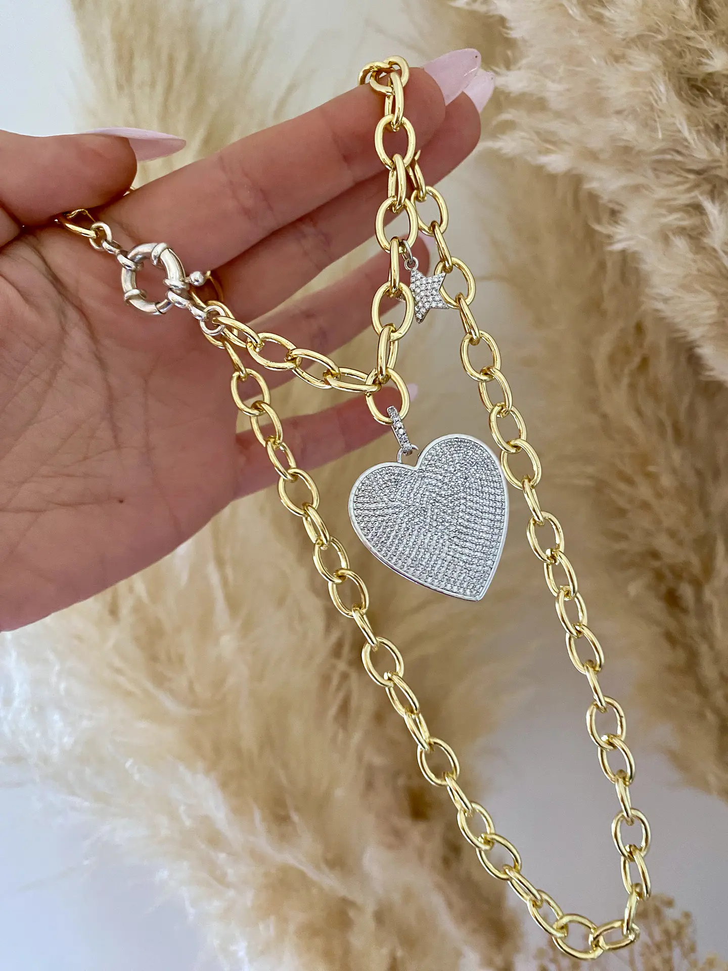 Collar Corazón Circones Silver eslabones Gold 5