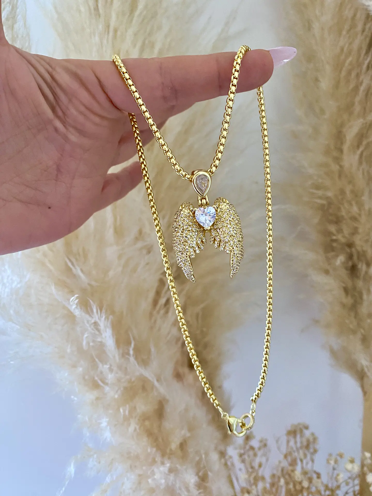Collar Maxi Alas Ángel corazón cristal gold  2