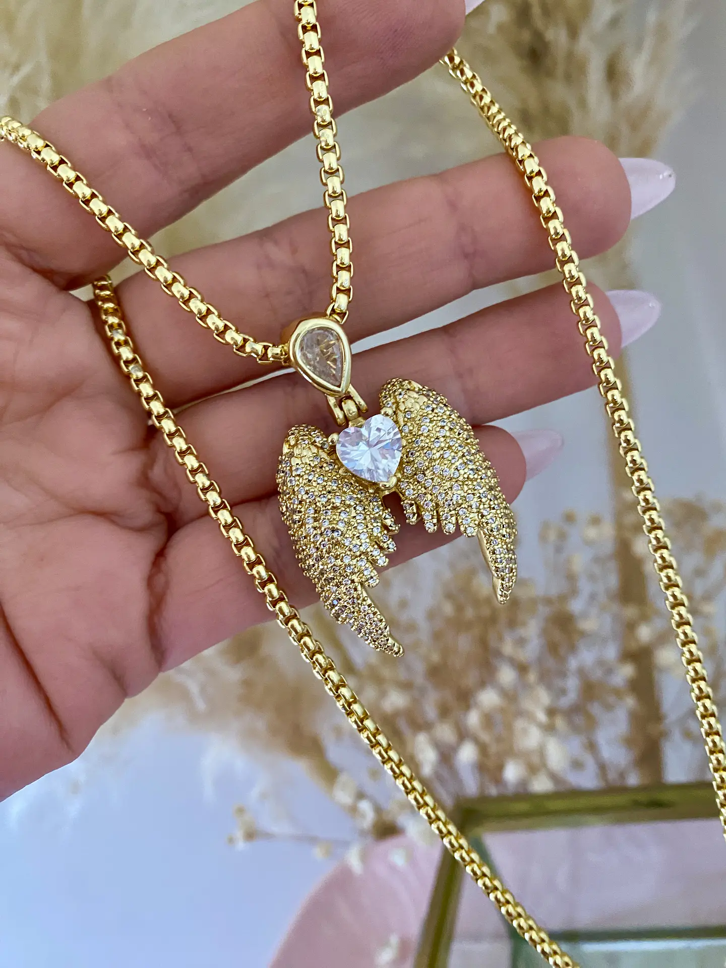 Collar Maxi Alas Ángel corazón cristal gold  4