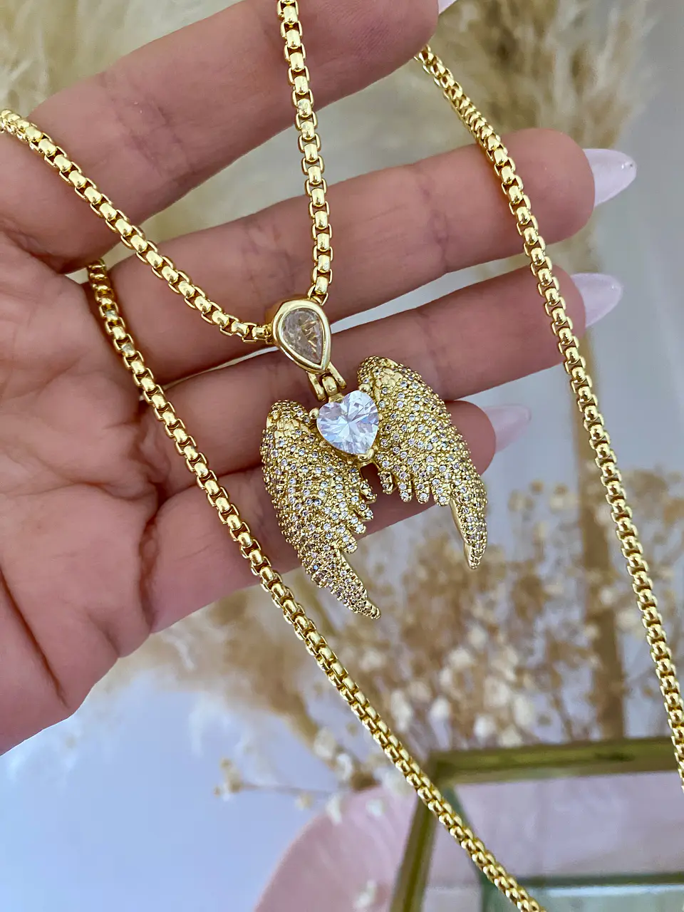 Collar Maxi Alas Ángel corazón cristal gold  4