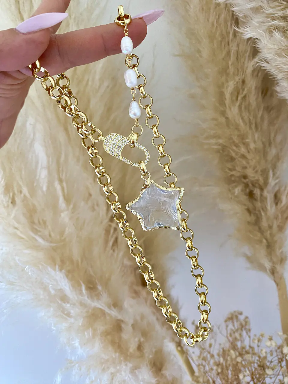Collar XL Estrella Cuarzo Maxi eslabones mixtos  4