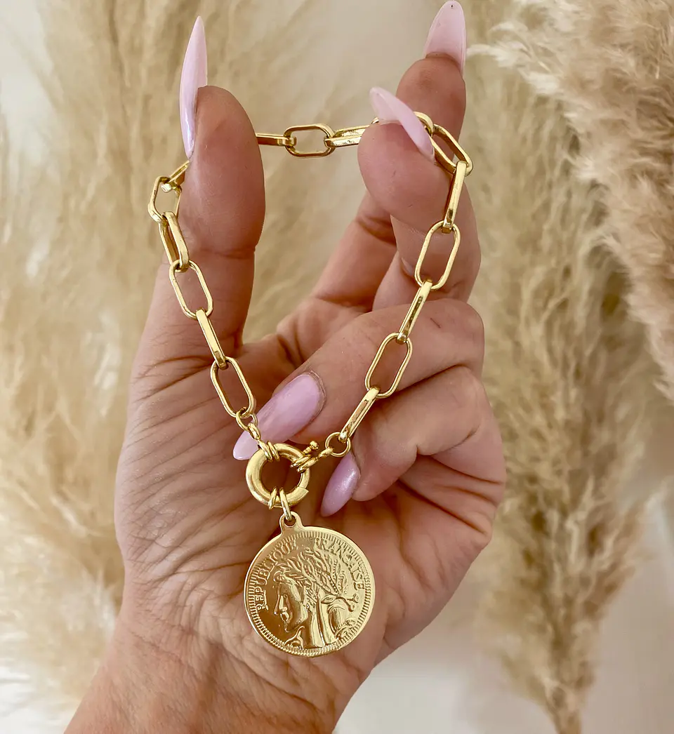 Pulsera Medalla Francesa reversible Gold  1