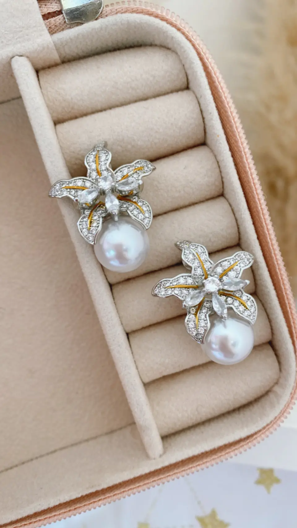 Aros Flor Hibiscus Luxury Circones Perla Silver 4