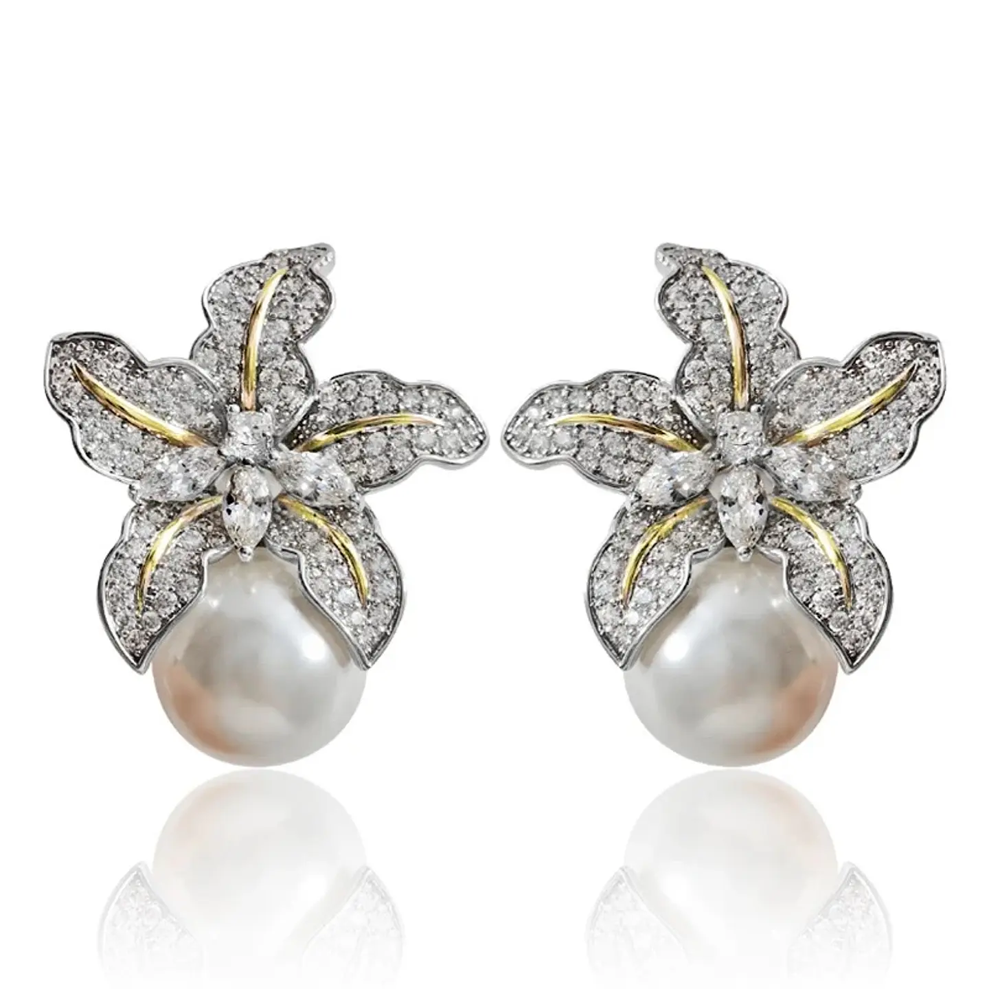 Aros Flor Hibiscus Luxury Circones Perla Silver 6