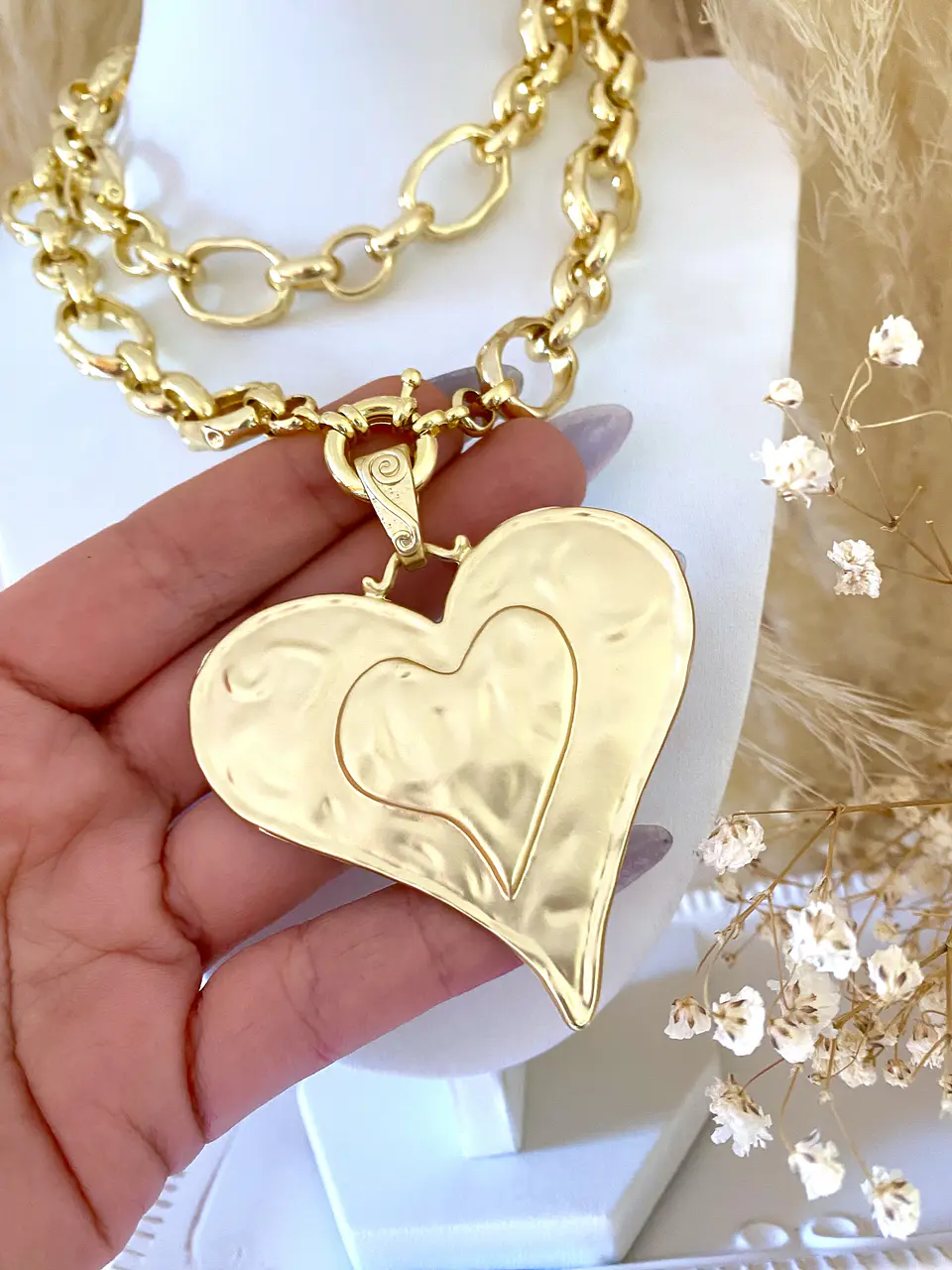 Maxi Collar XL Medallón Corazón Gold  2