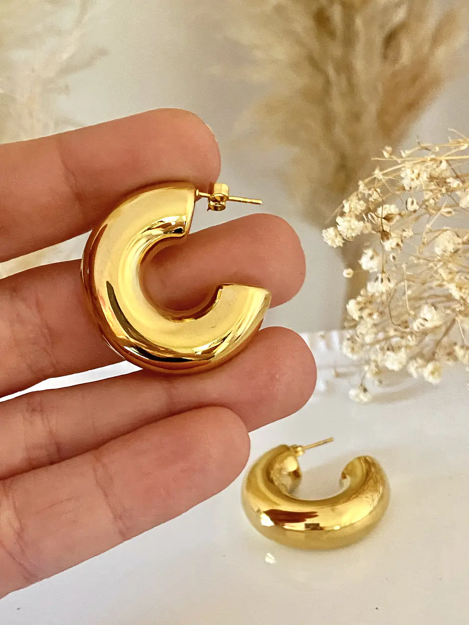 Aros Argolla Tubo Acero Gold 2