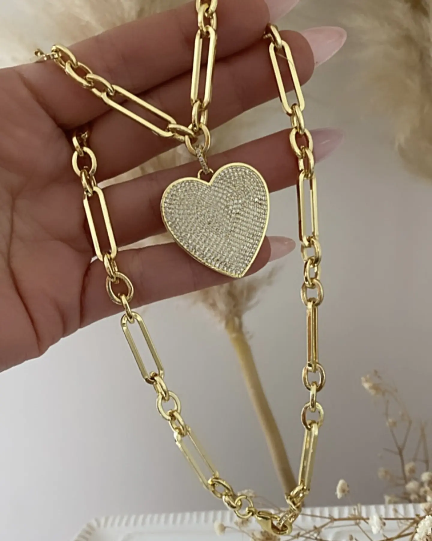 Collar Corazón Circones eslabones mixtos Gold  4