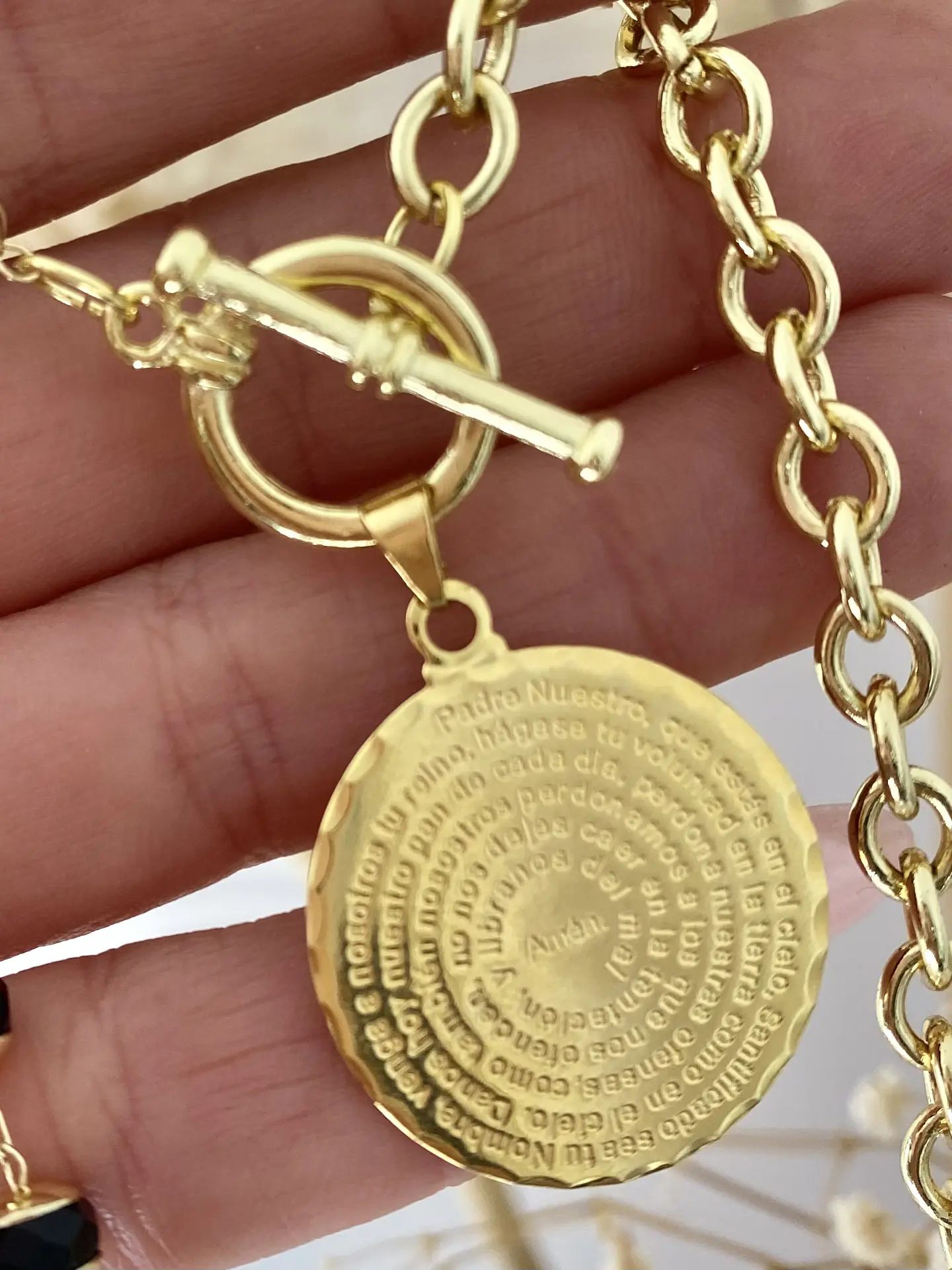Collar Medalla Padre Nuestro Piedras Facetadas  2