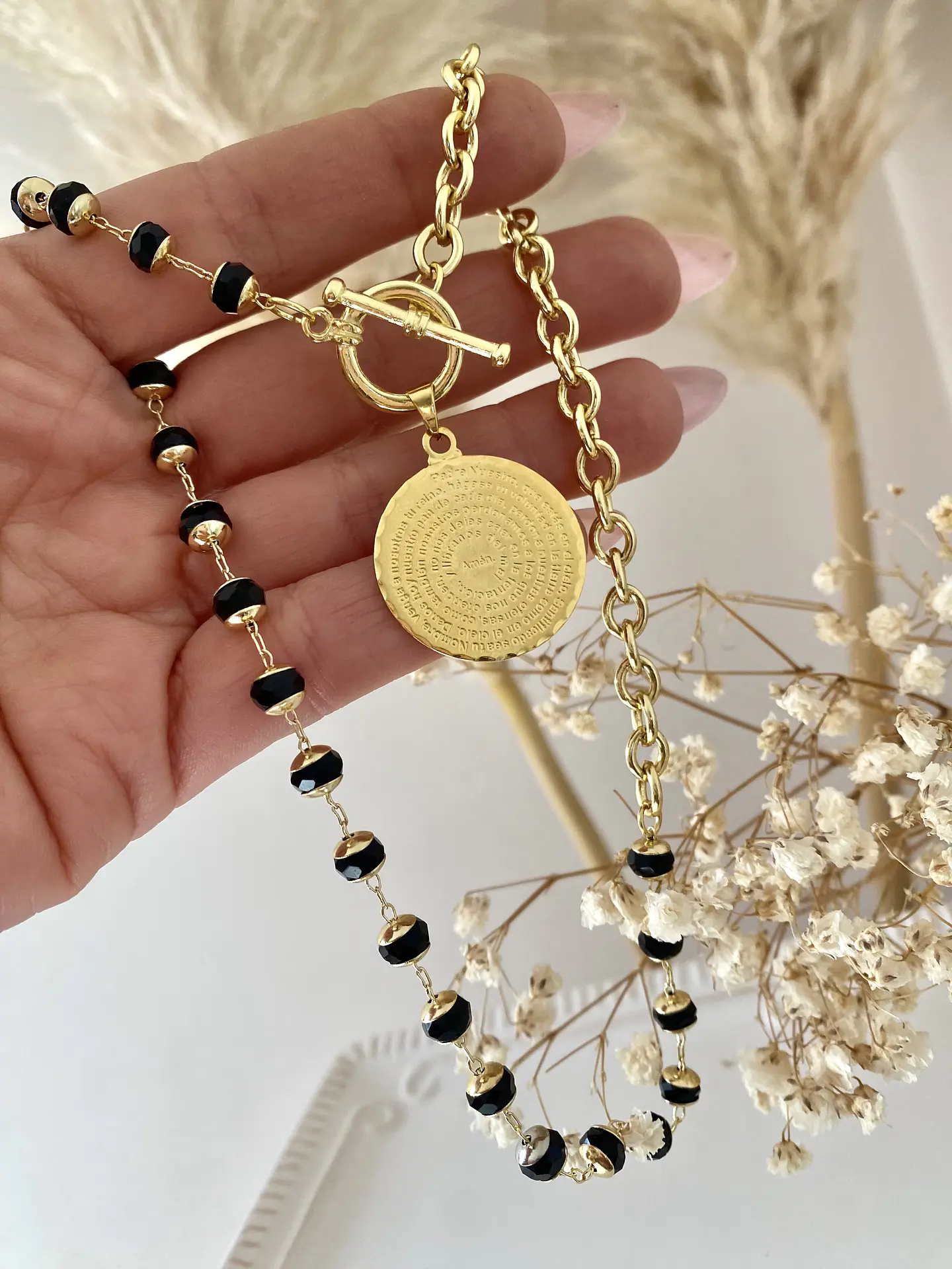 Collar Medalla Padre Nuestro Piedras Facetadas  3