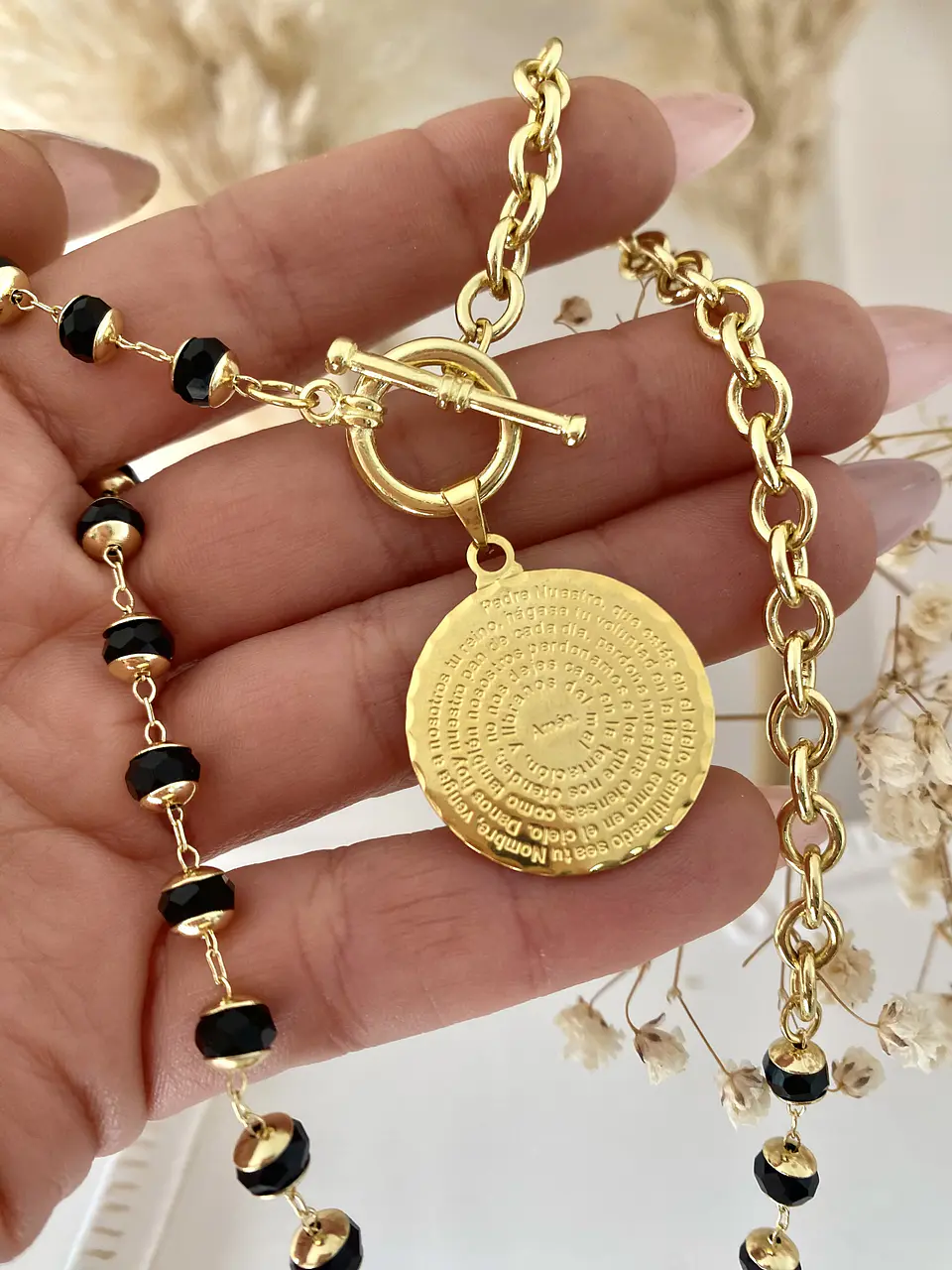Collar Medalla Padre Nuestro Piedras Facetadas  4