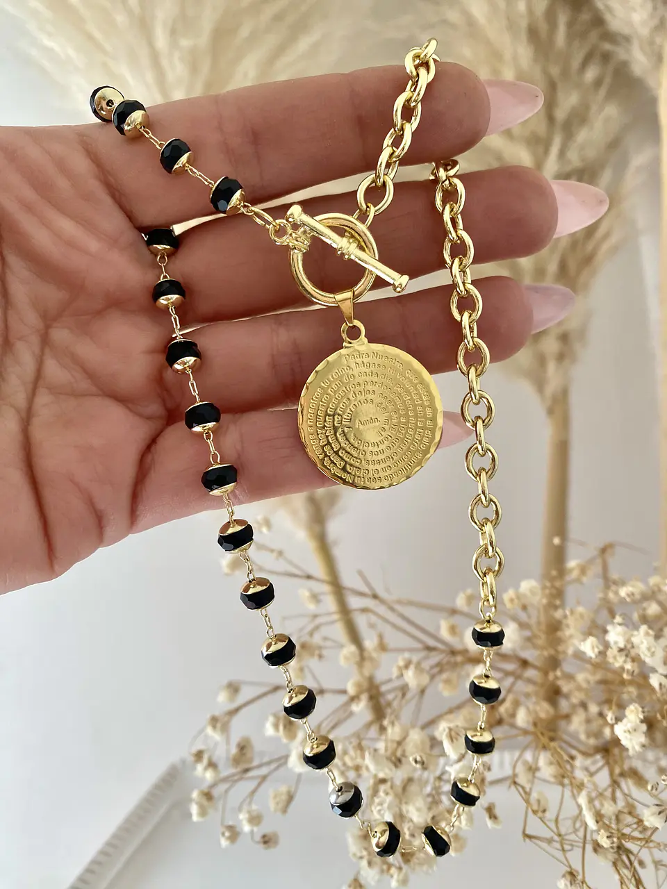 Collar Medalla Padre Nuestro Piedras Facetadas  5