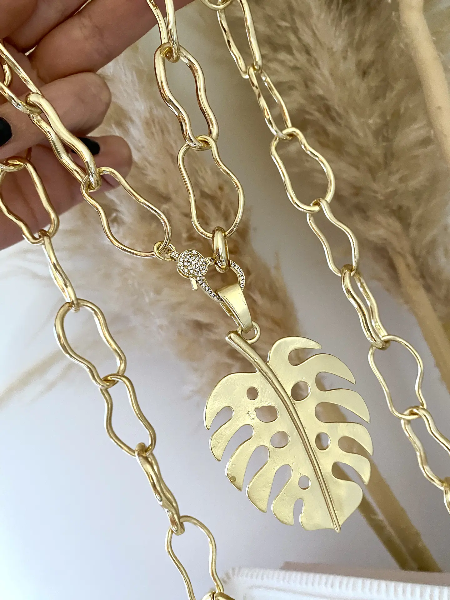 Collar XL Hoja y Maxi eslabones Irregulares Gold 2