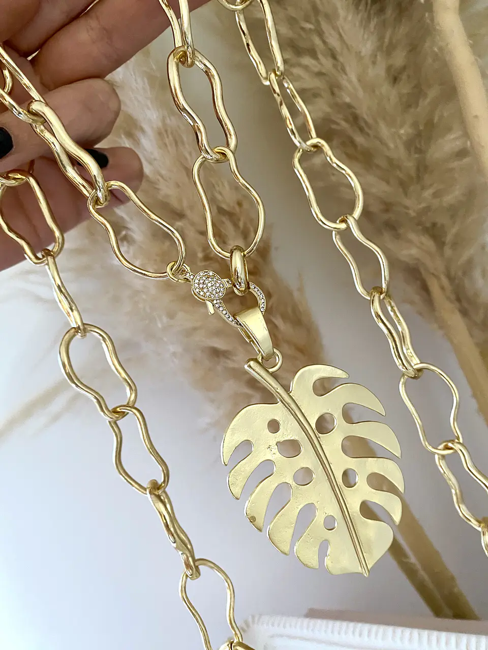 Collar XL Hoja y Maxi eslabones Irregulares Gold 2