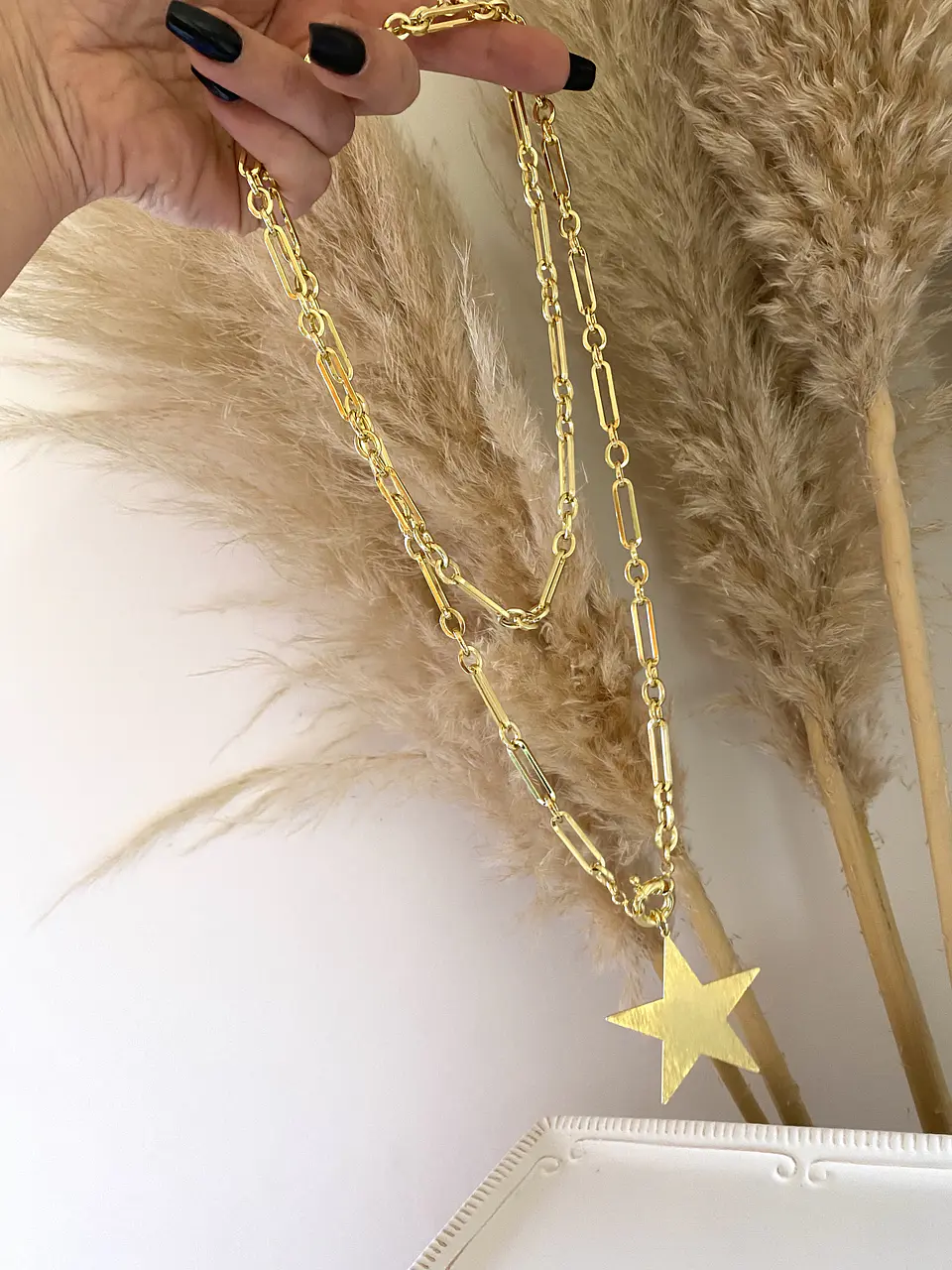 Collar XL Estrella Lijada eslabones mixtos Gold 2
