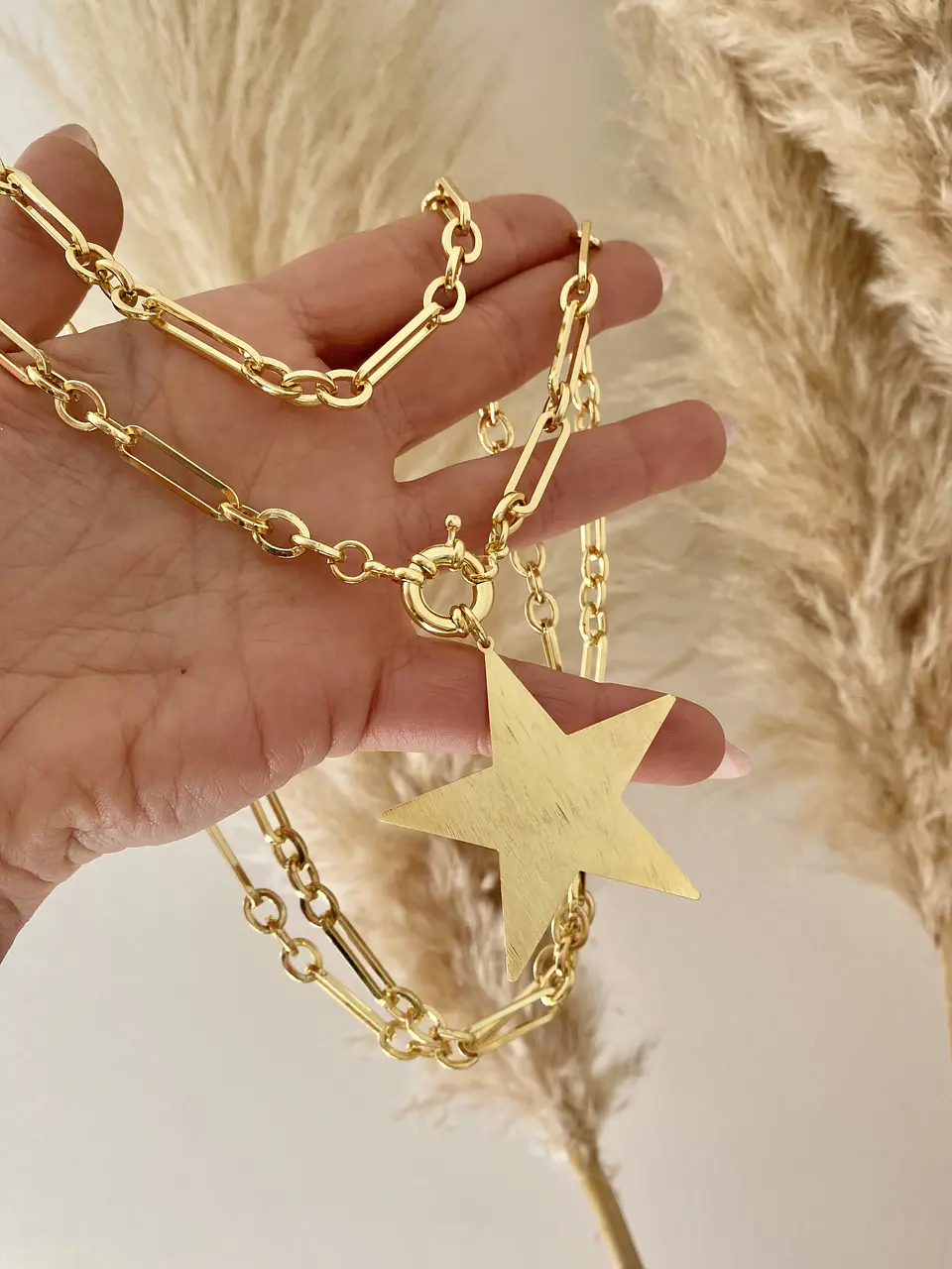 Collar XL Estrella Lijada eslabones mixtos Gold 1