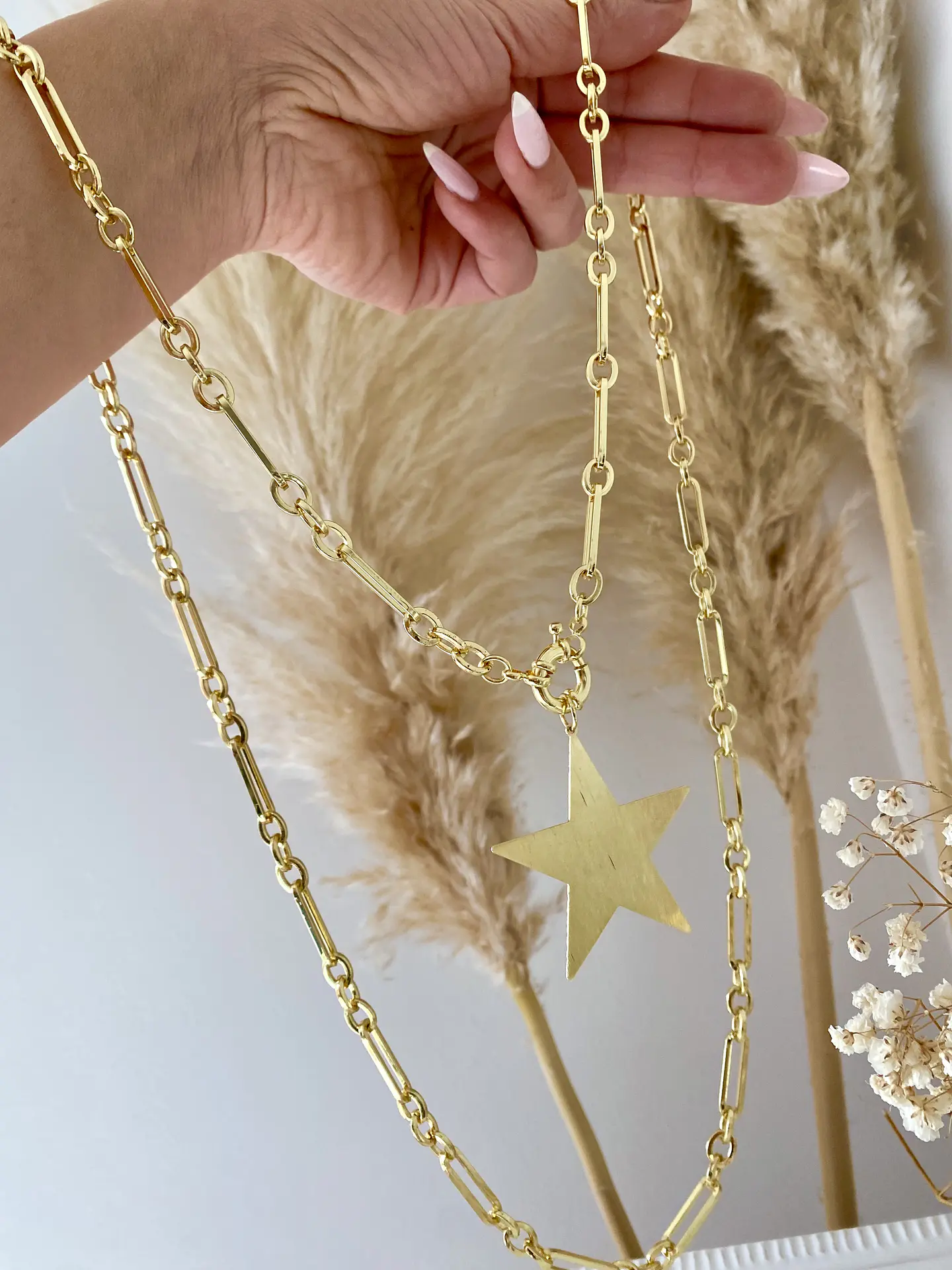 Collar XL Estrella Lijada eslabones mixtos Gold 3