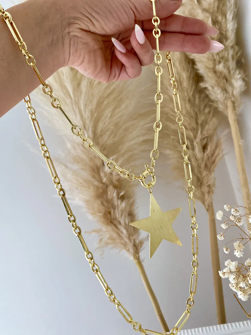 Collar XL Estrella Lijada eslabones mixtos Gold 3