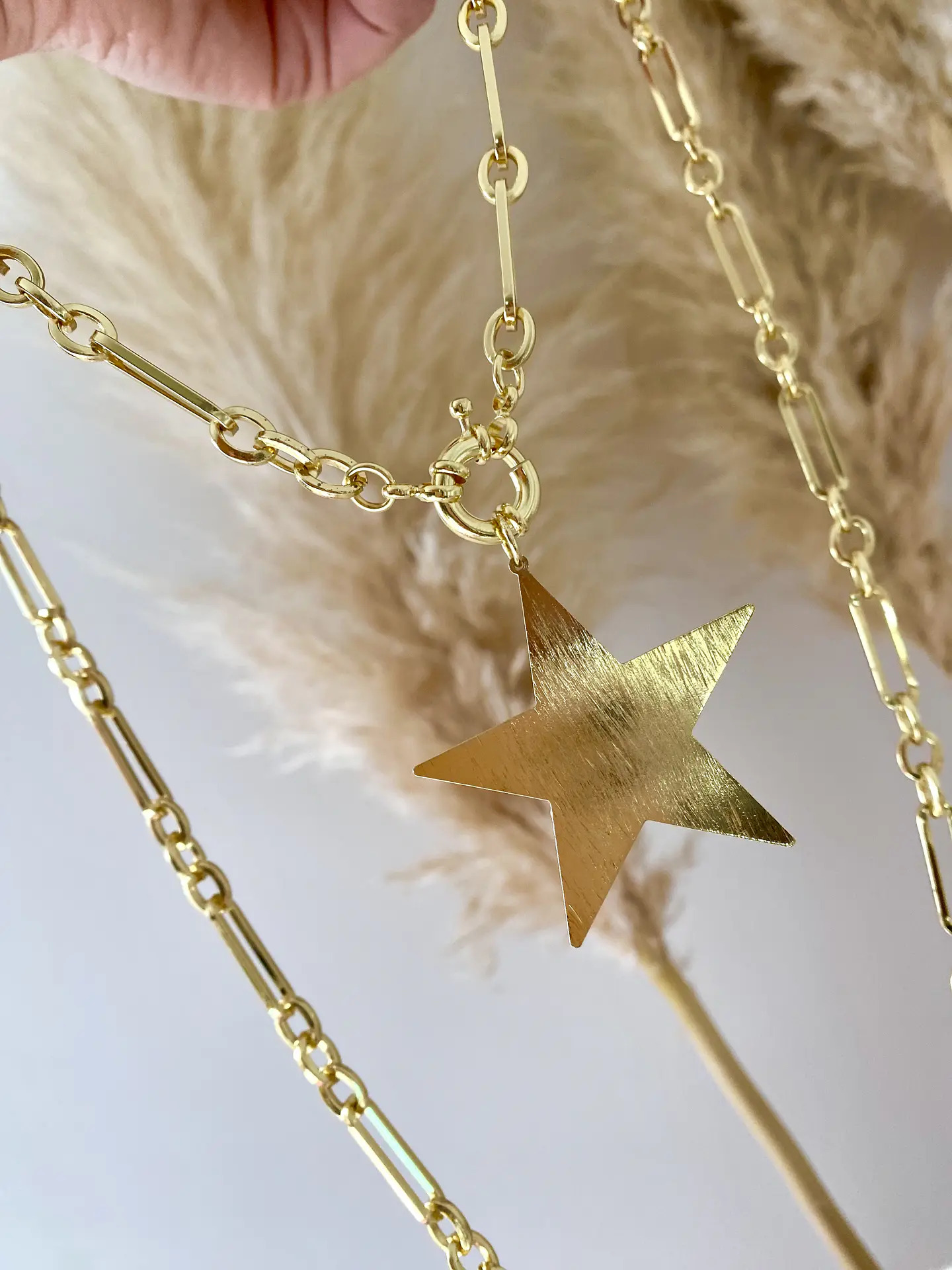 Collar XL Estrella Lijada eslabones mixtos Gold 4