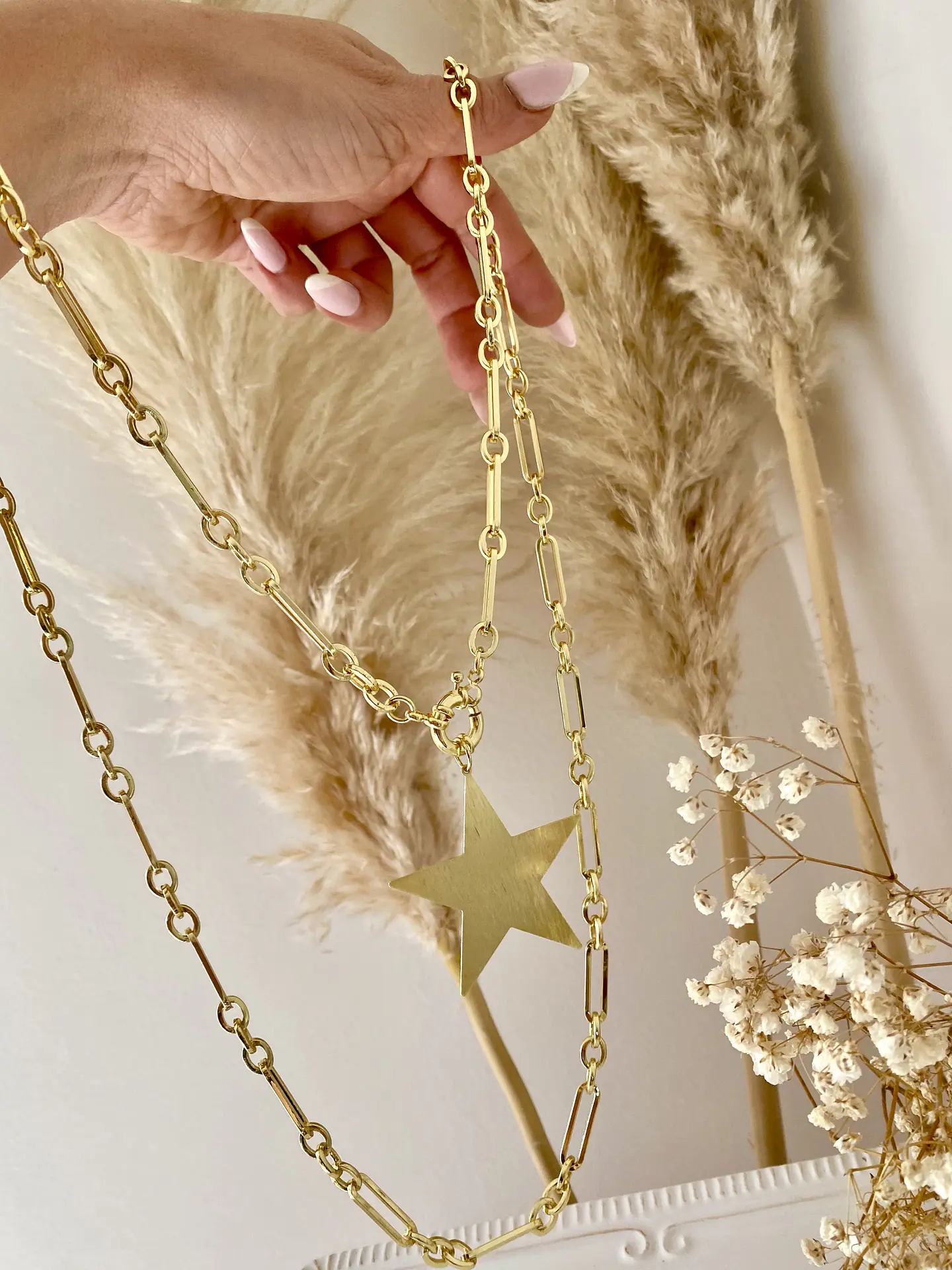 Collar XL Estrella Lijada eslabones mixtos Gold 5