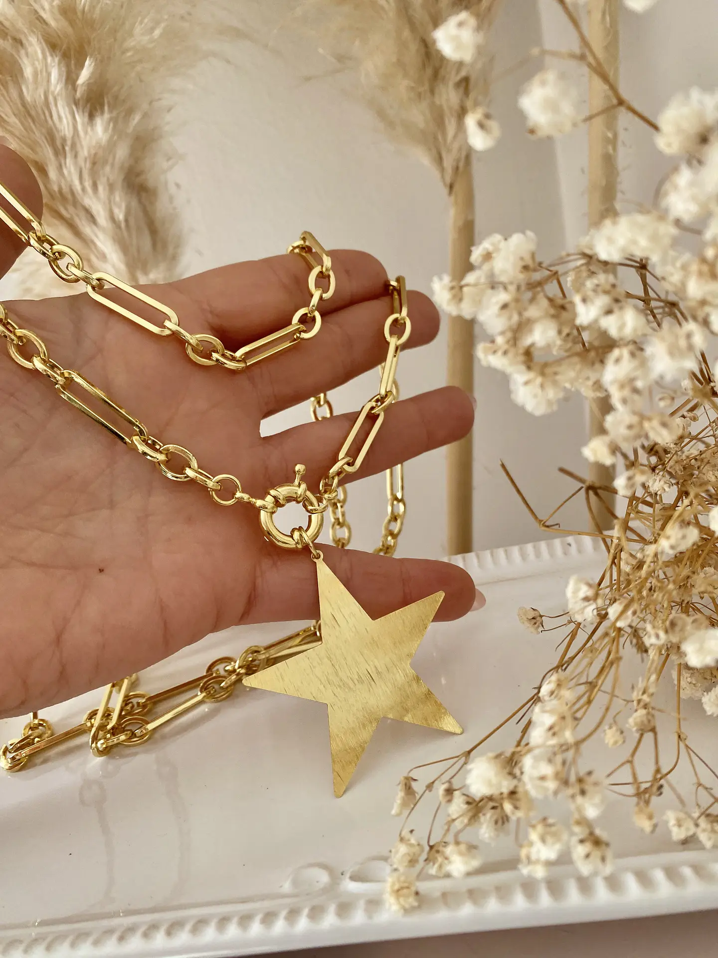 Collar XL Estrella Lijada eslabones mixtos Gold 6