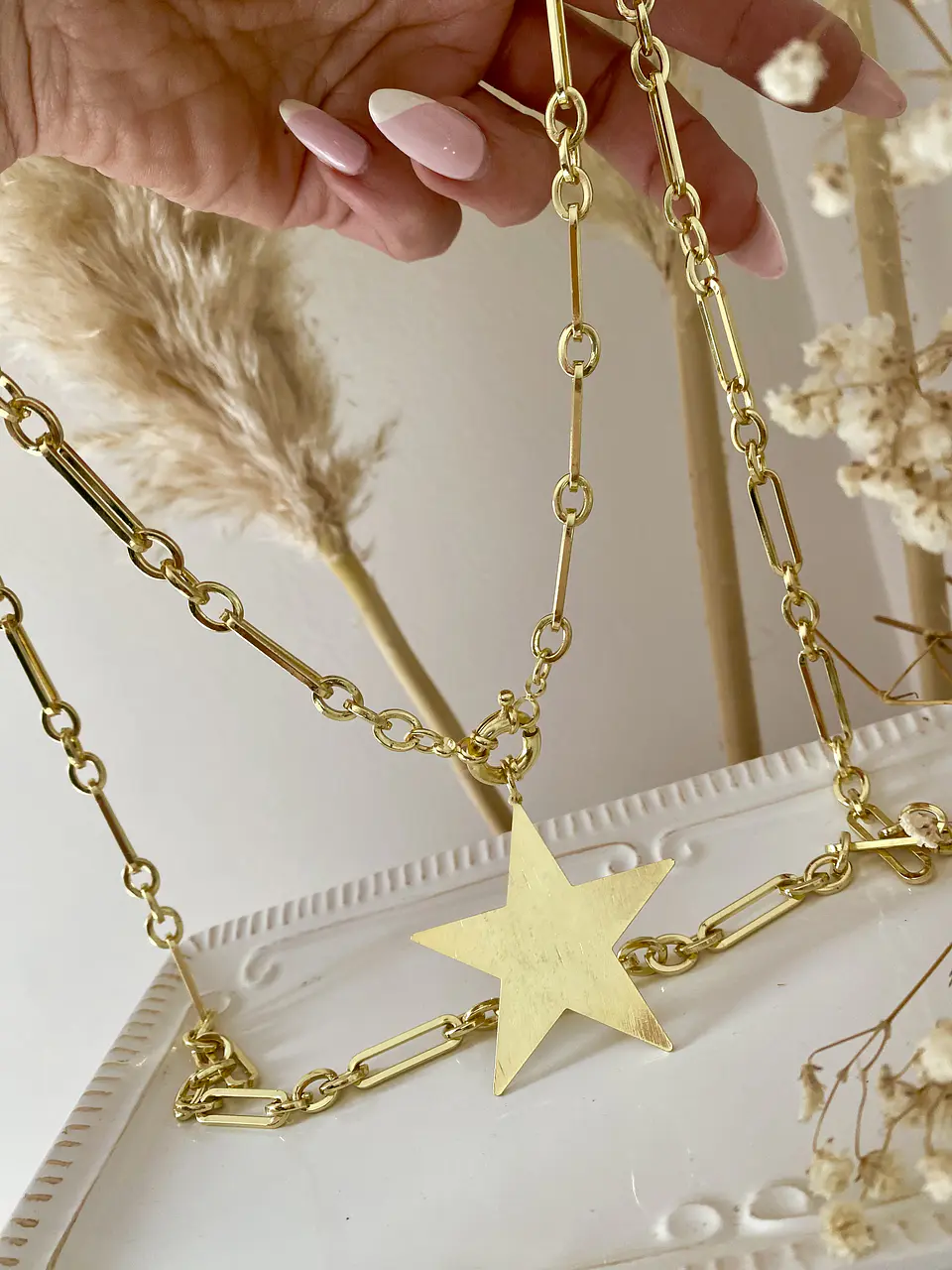 Collar XL Estrella Lijada eslabones mixtos Gold 7