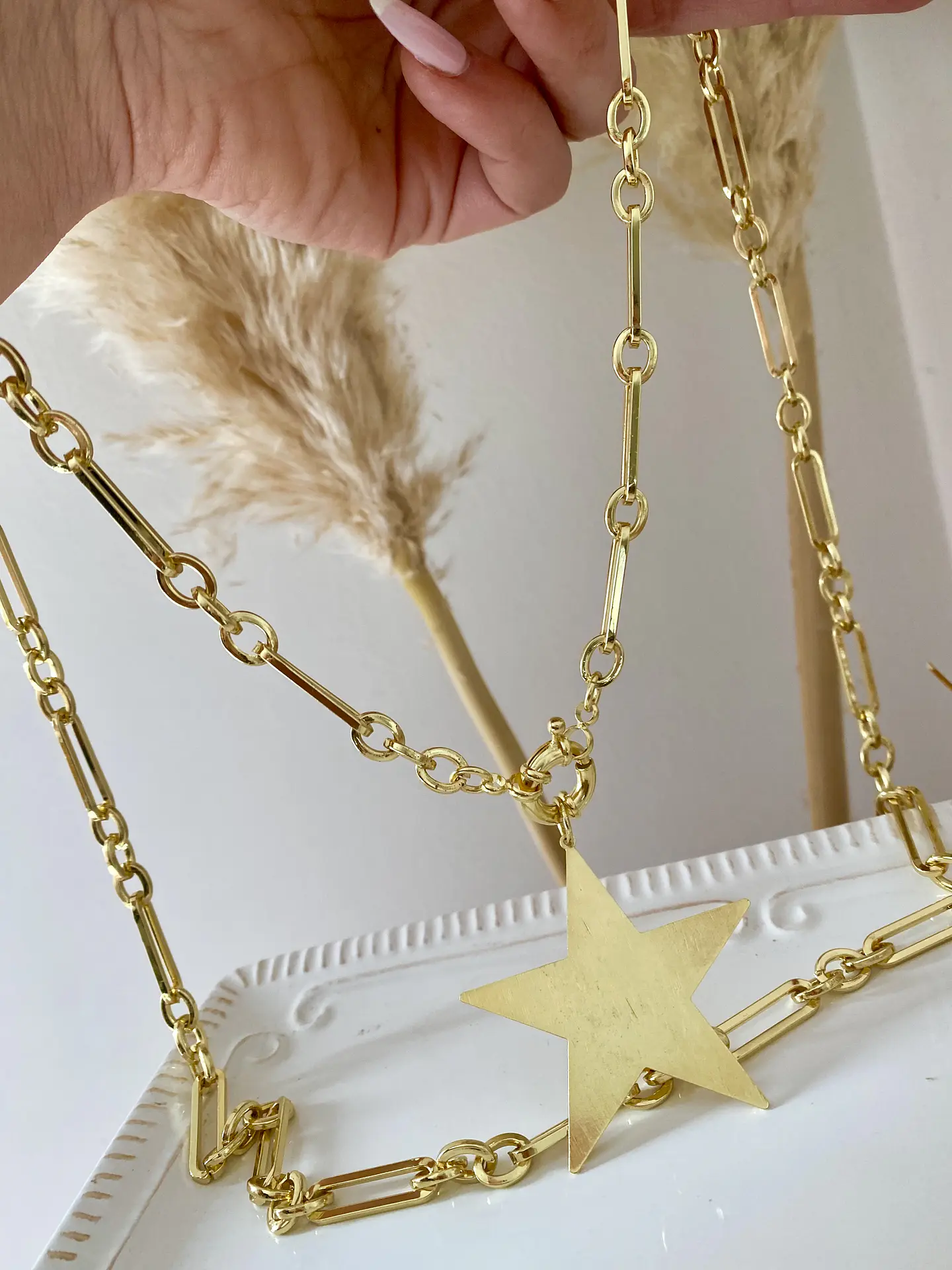 Collar XL Estrella Lijada eslabones mixtos Gold 8