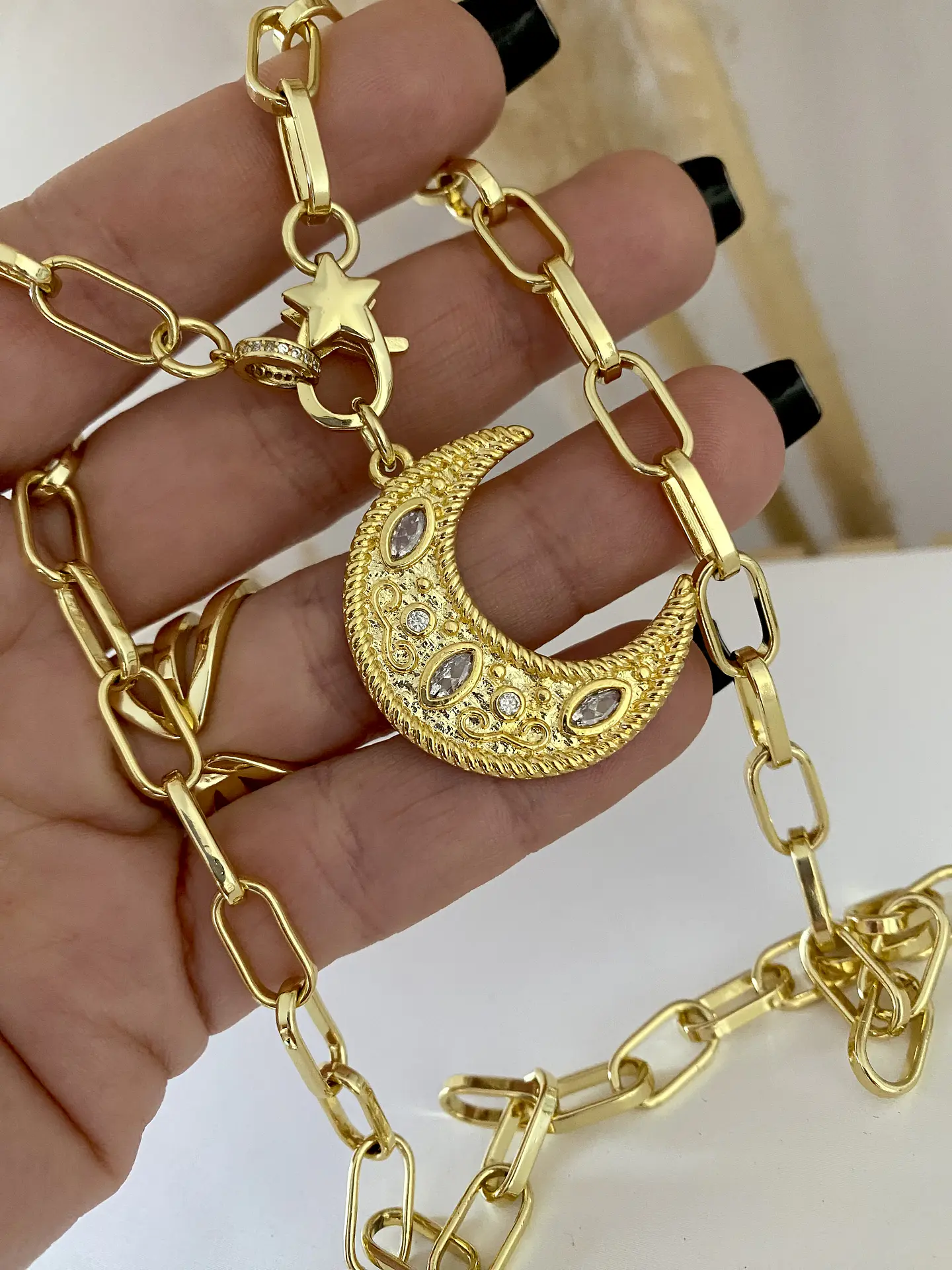 Collar Luna Cristales broche Estrella Gold 3