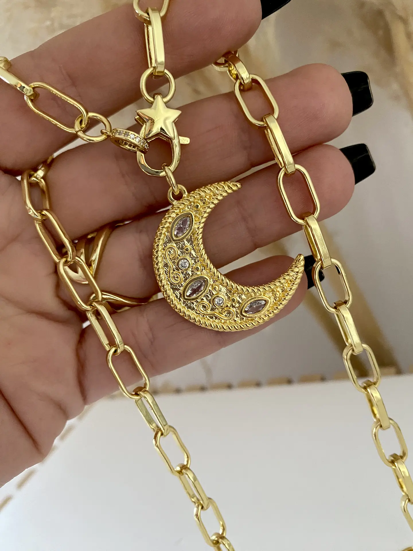 Collar Luna Cristales broche Estrella Gold 5