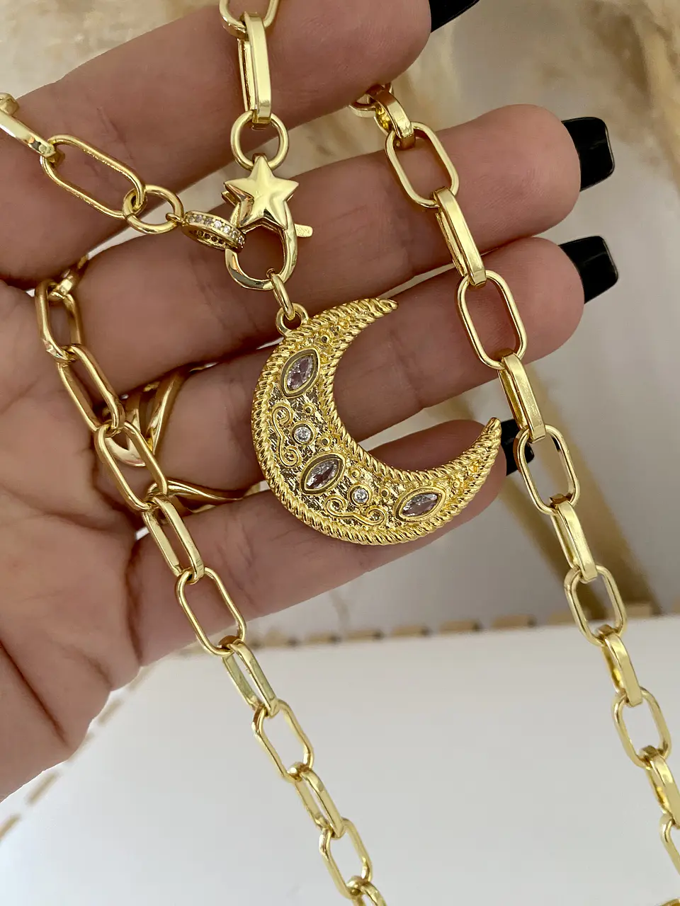 Collar Luna Cristales broche Estrella Gold 5