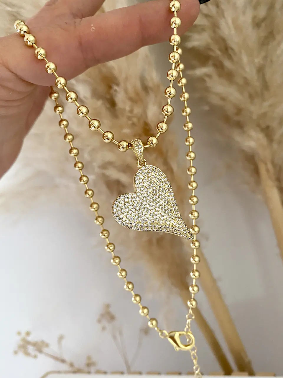 Collar bolita dije Corazón Inclinado Circones   1