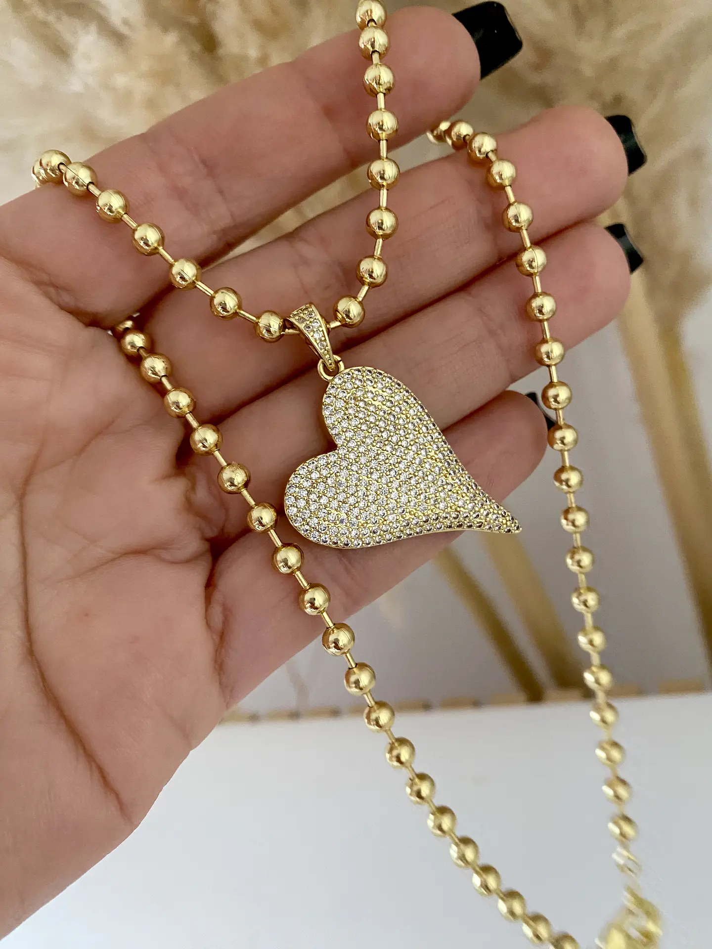 Collar bolita dije Corazón Inclinado Circones   2