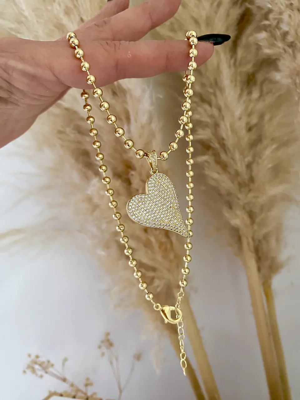 Collar bolita dije Corazón Inclinado Circones   3