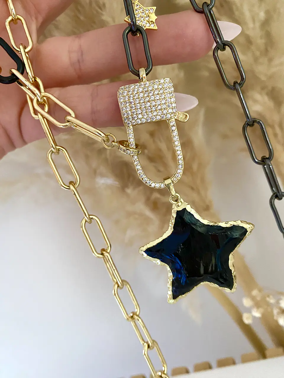 Collar XL Estrella Obsidiana Black Gold 2
