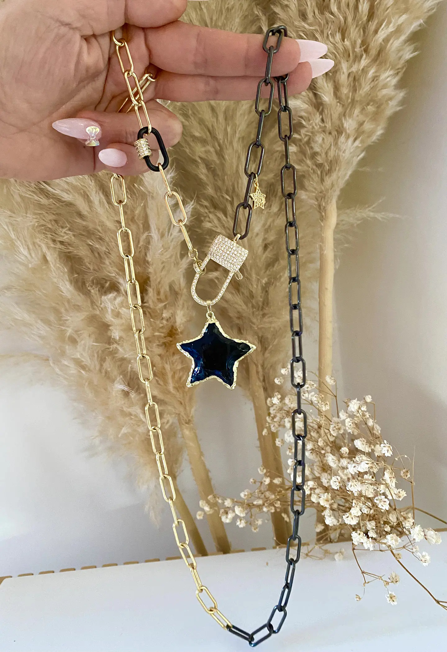 Collar XL Estrella Obsidiana Black Gold 3