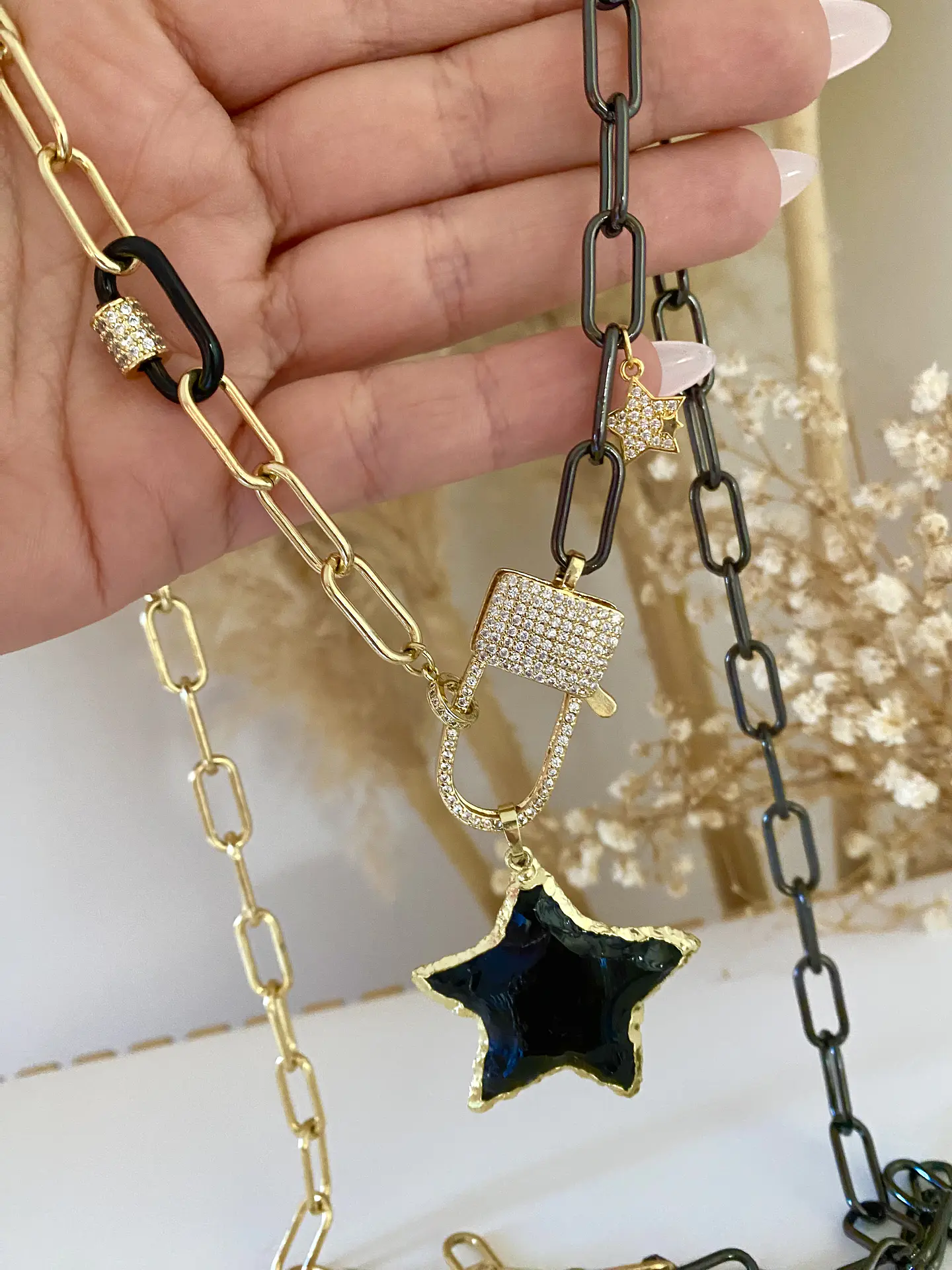 Collar XL Estrella Obsidiana Black Gold 4