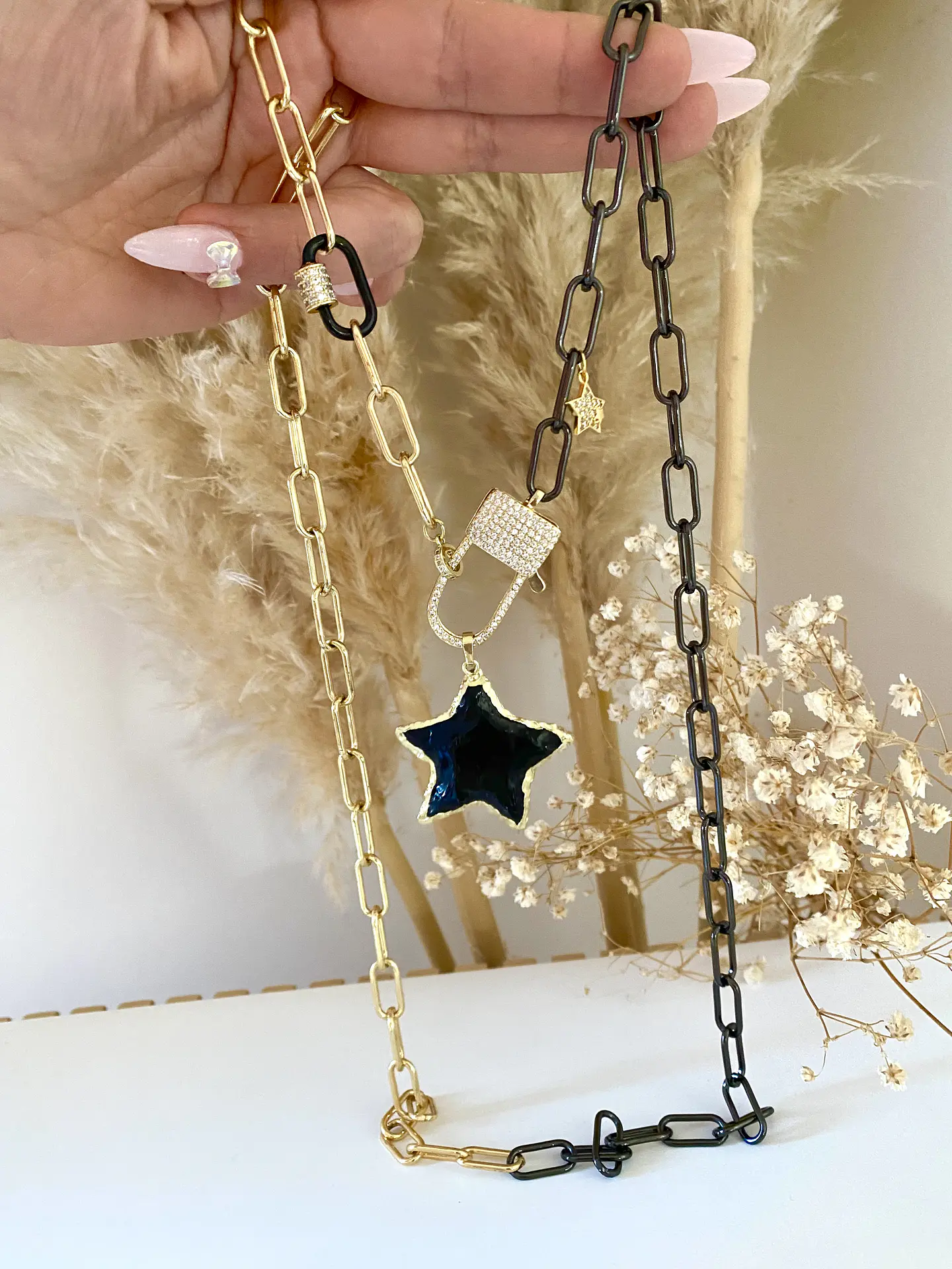 Collar XL Estrella Obsidiana Black Gold 5