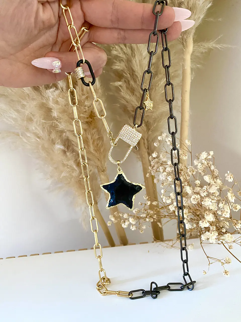 Collar XL Estrella Obsidiana Black Gold 5