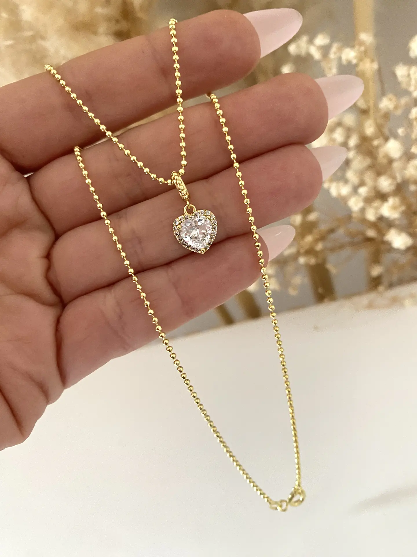 Cadena Bolita Dije punto luz Corazón Cristal  3
