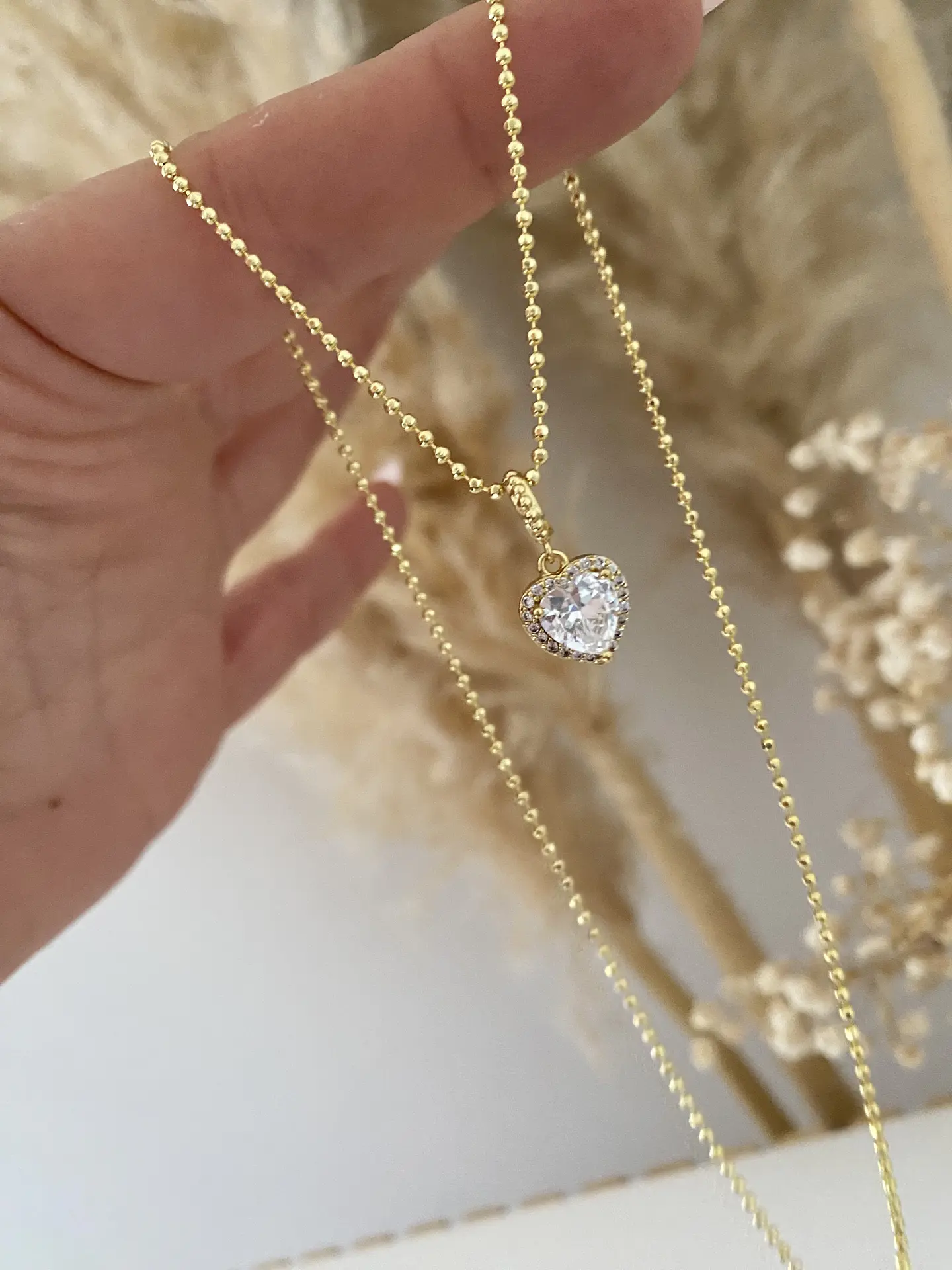 Cadena Bolita Dije punto luz Corazón Cristal  4