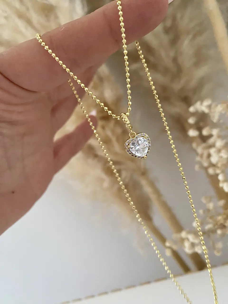 Cadena Bolita Dije punto luz Corazón Cristal  4