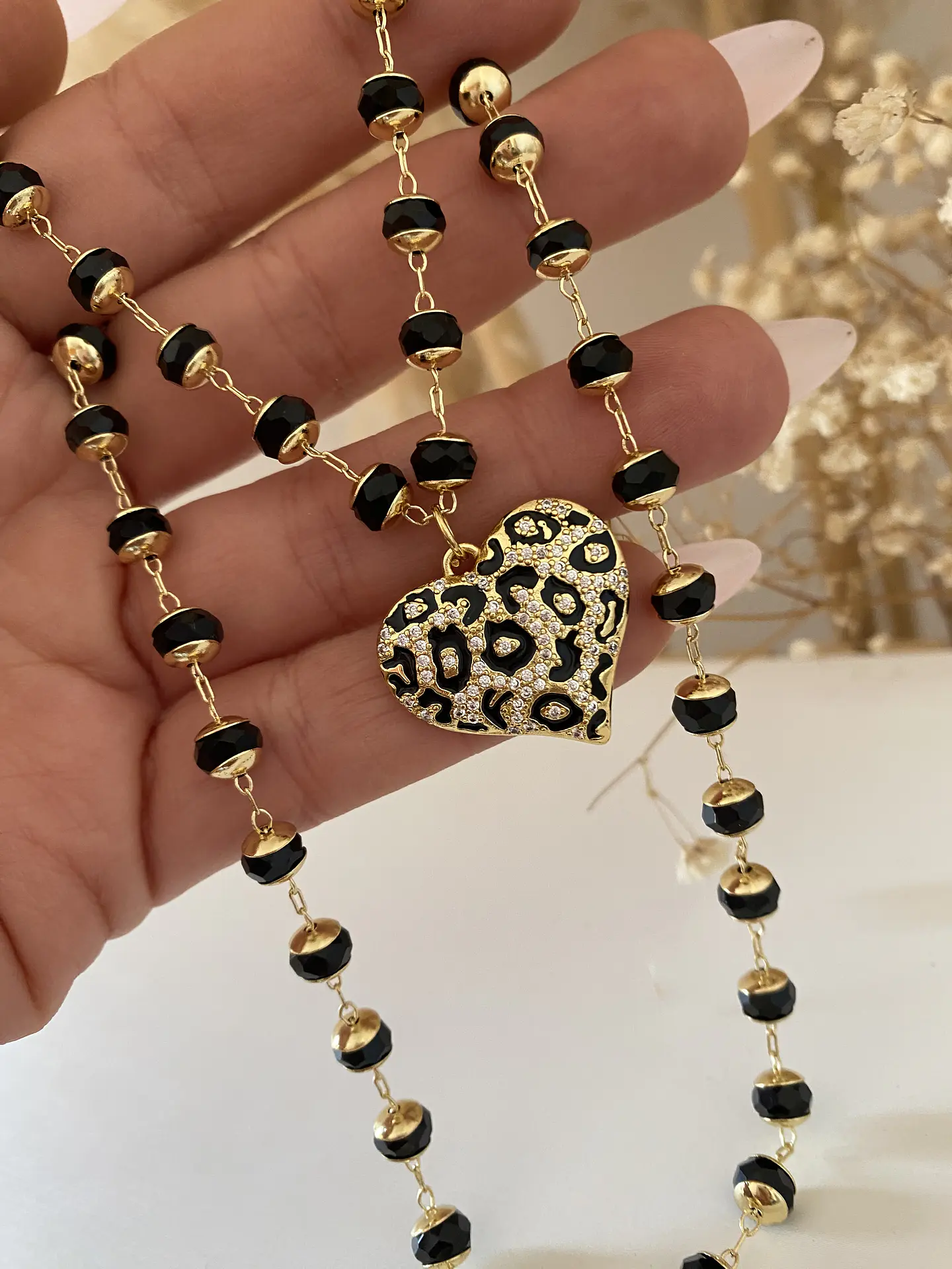 Collar Corazón Print Cristales Black facetados  1
