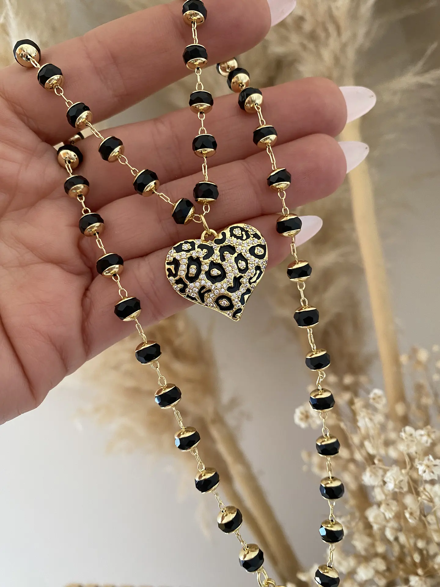 Collar Corazón Print Cristales Black facetados  3