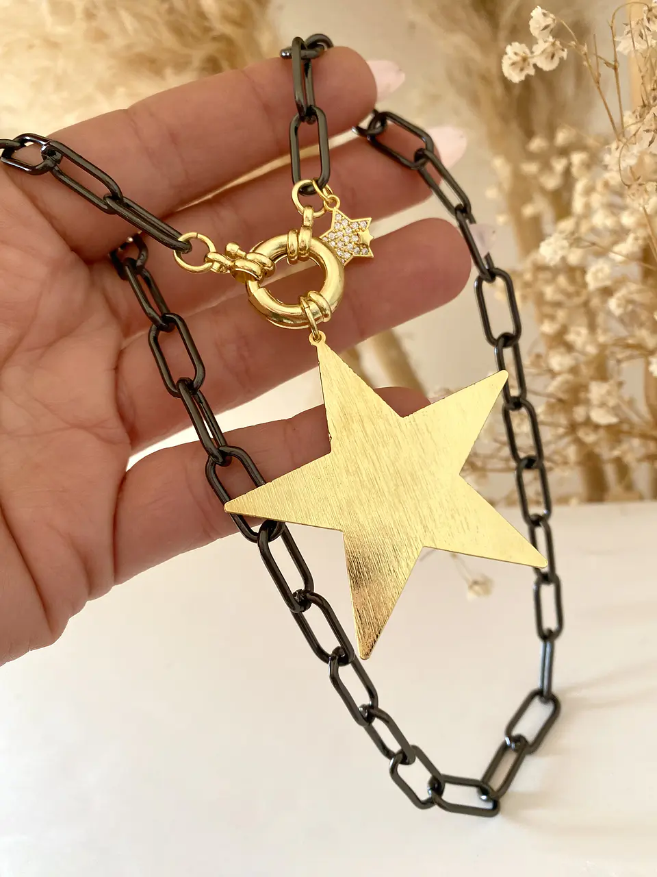 Collar Maxi Estrella Lijada eslabones grafito 1