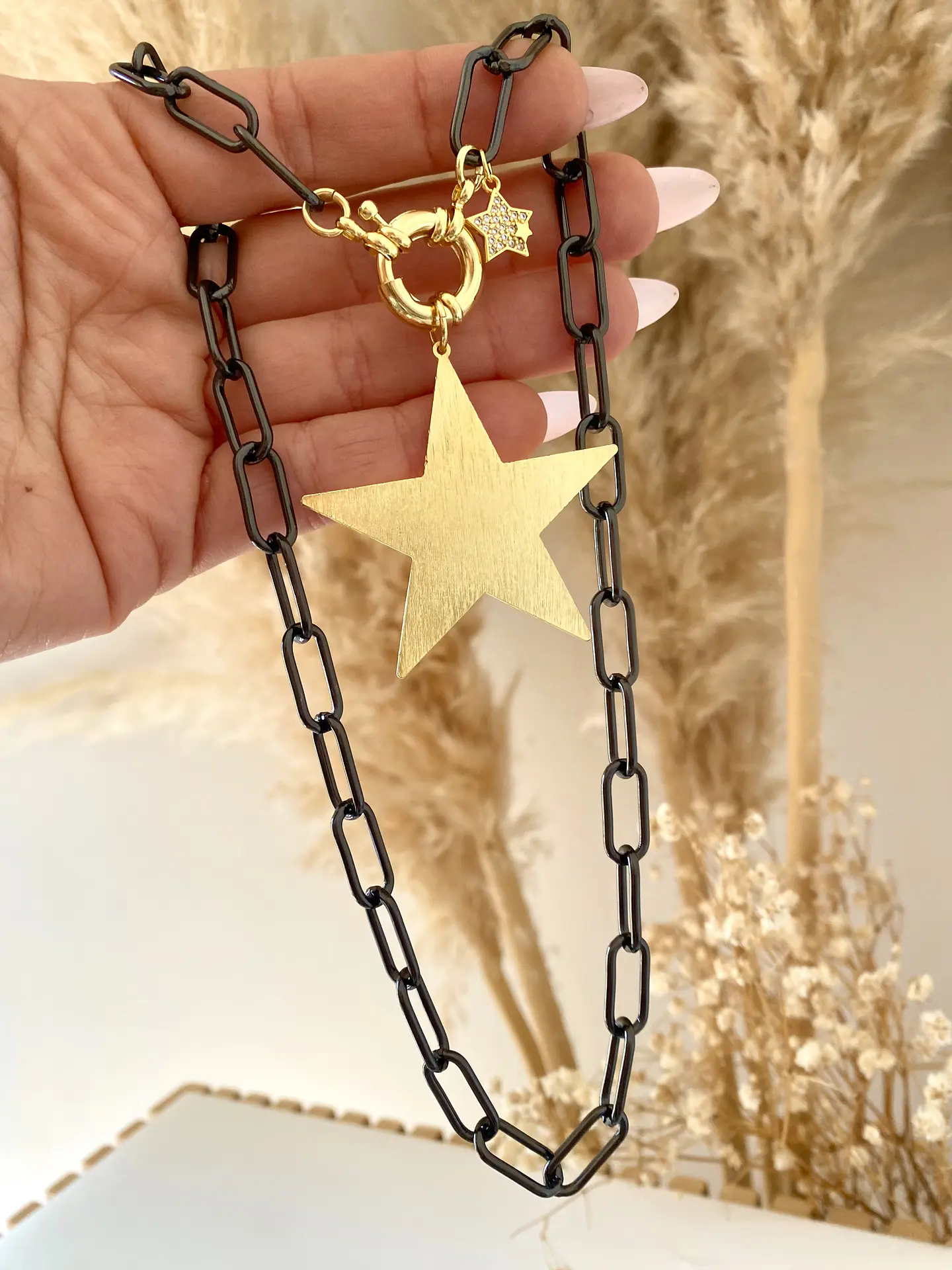 Collar Maxi Estrella Lijada eslabones grafito 2