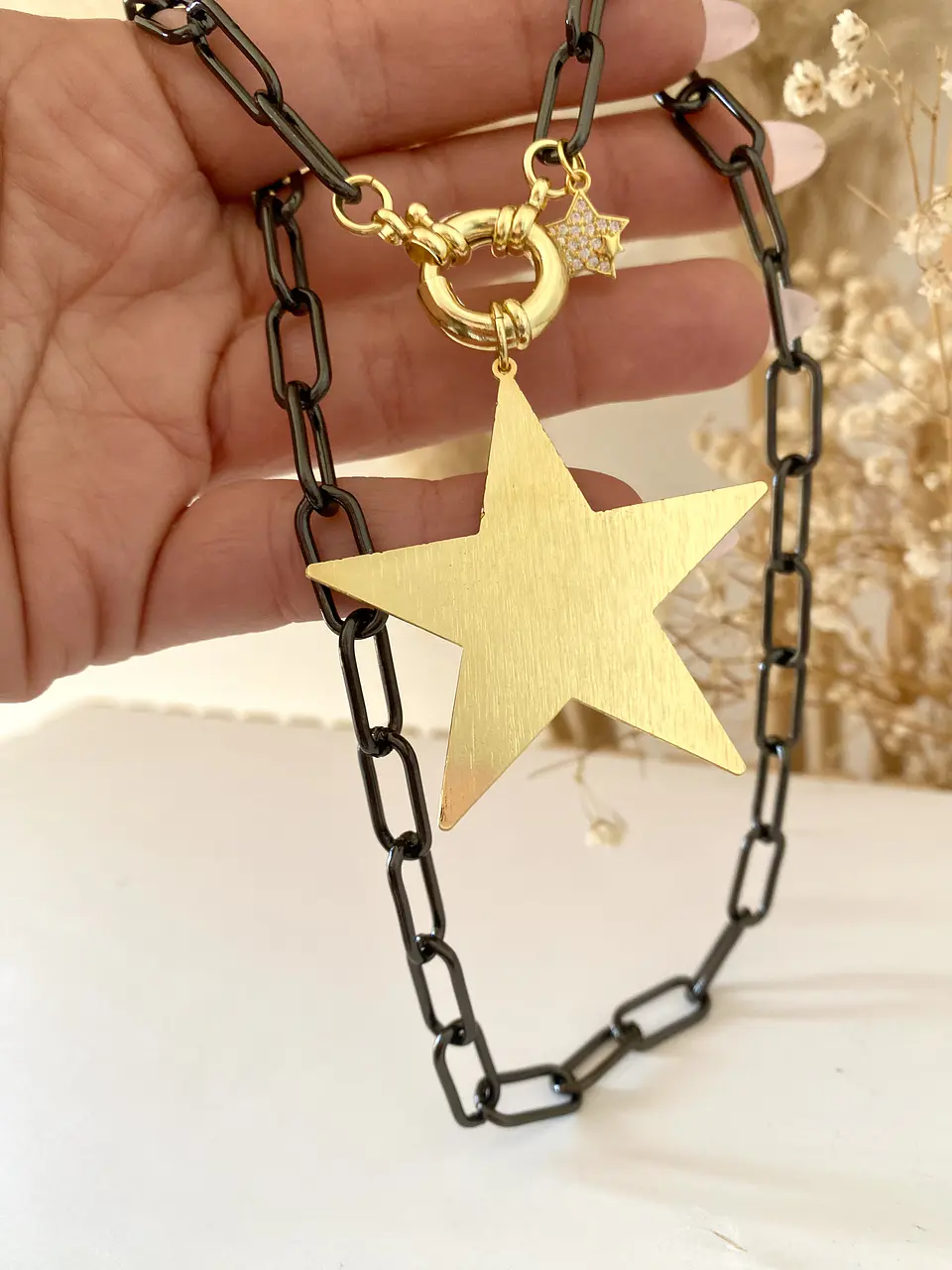 Collar Maxi Estrella Lijada eslabones grafito 3