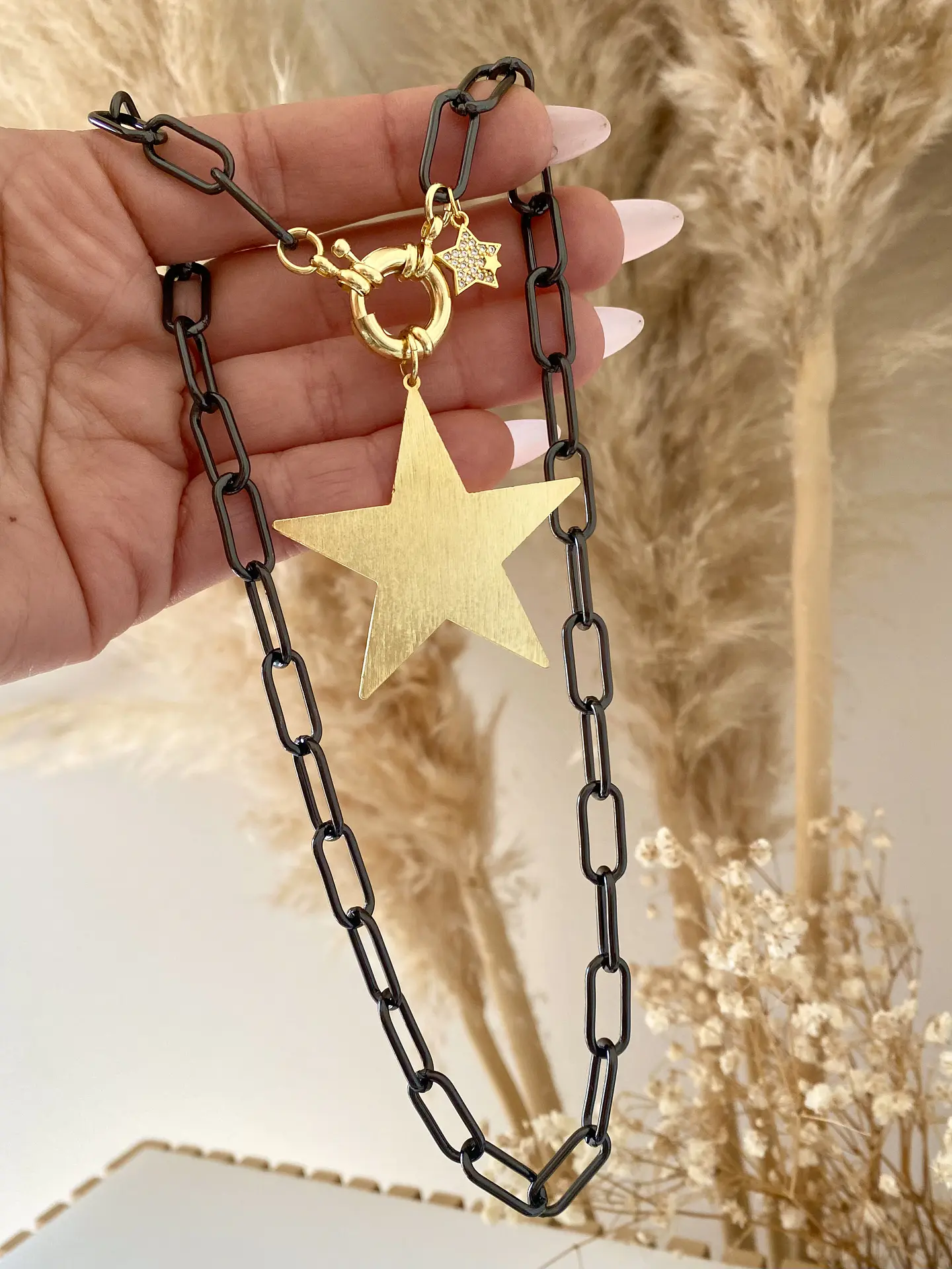 Collar Maxi Estrella Lijada eslabones grafito 4