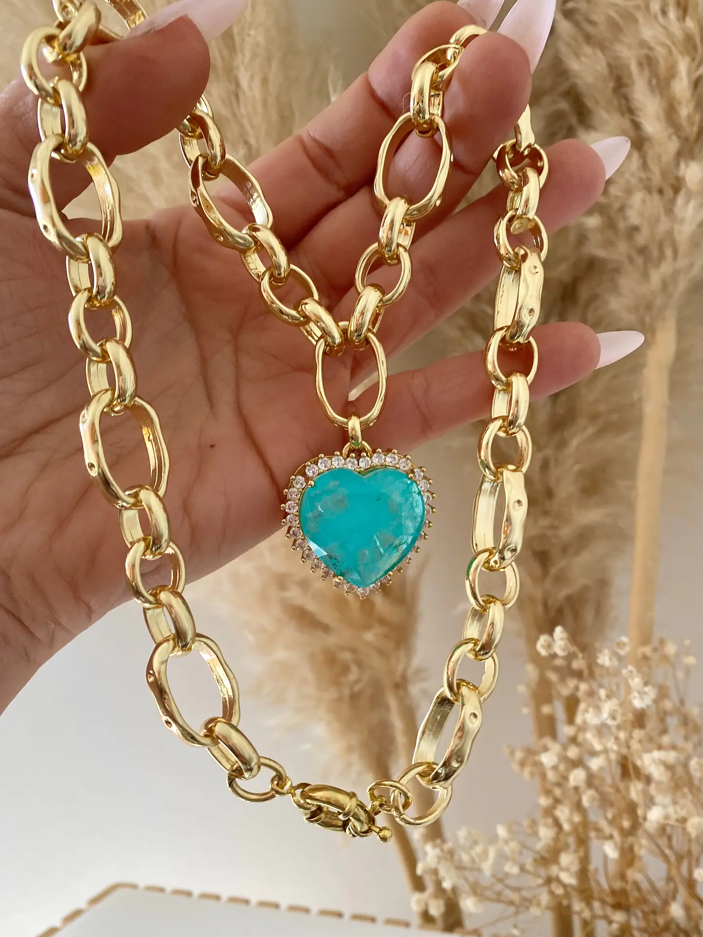 Collar Maxi Cadenón Corazon Turquesa XL 1