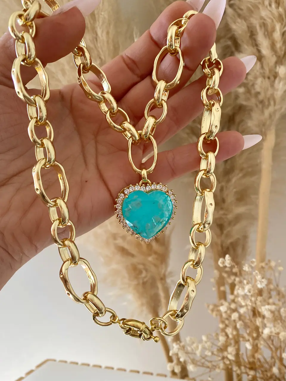 Collar Maxi Cadenón Corazon Turquesa XL 1