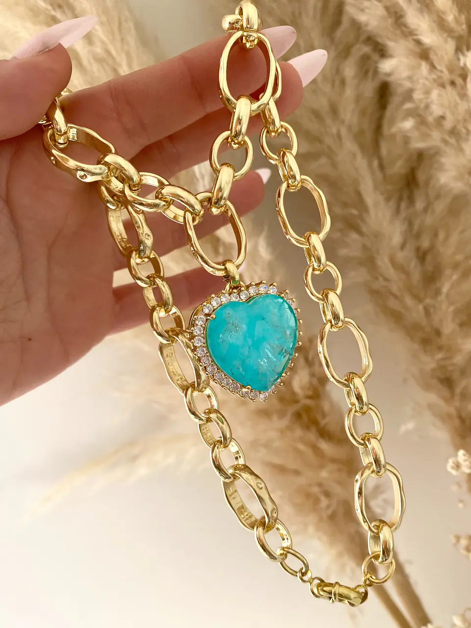 Collar Maxi Cadenón Corazon Turquesa XL 2
